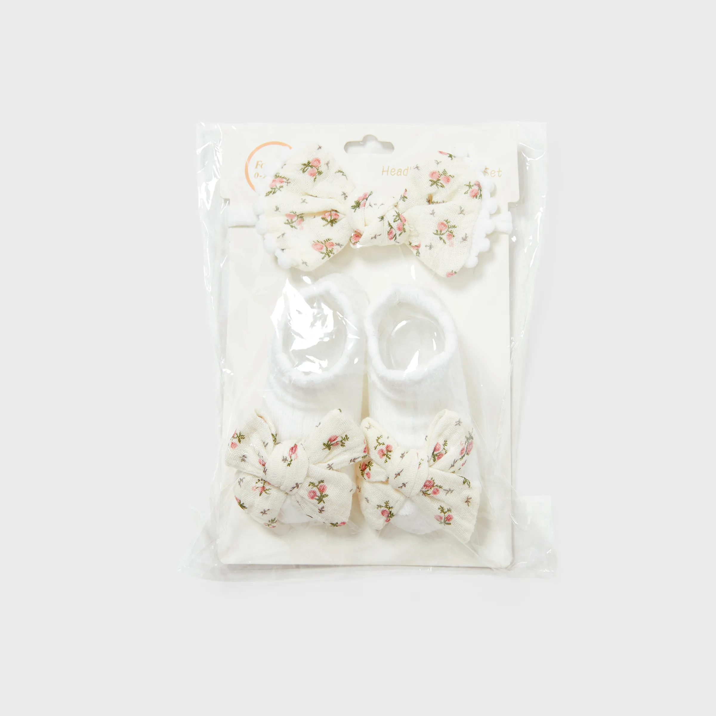 2-pack Baby Girl Sweet Floral Headband and Socks Sets Beige - Image 4