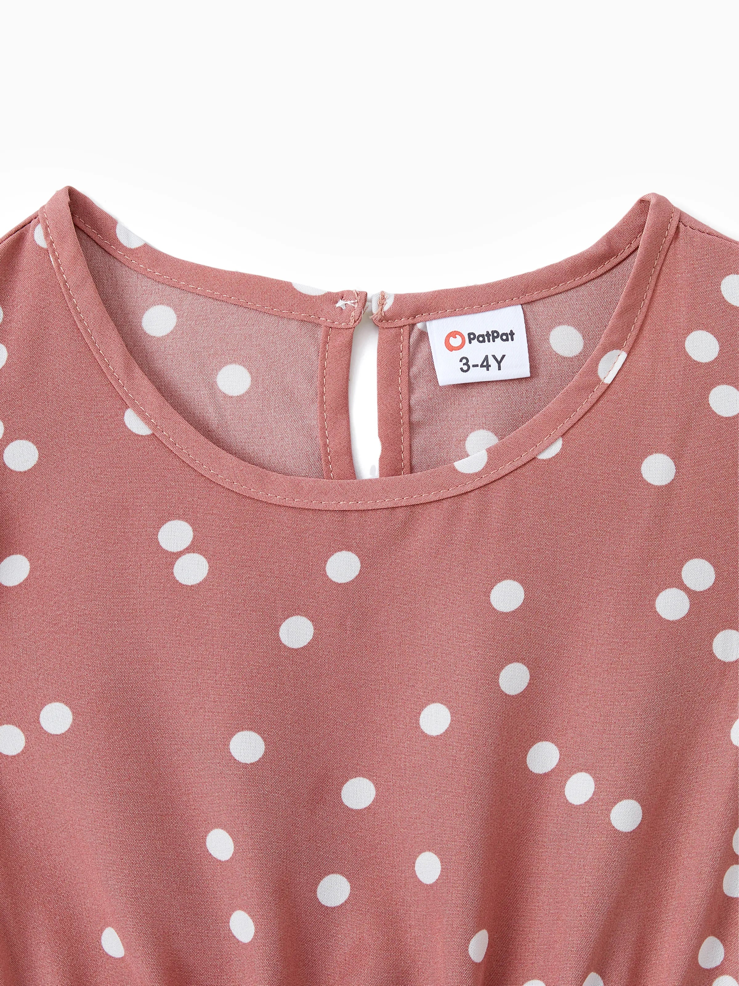 All Over Dots Pink Cross Wrap V Neck Ruffle Flutter-sleeve Dress for Mom and Me PinkyWhite - Image 10