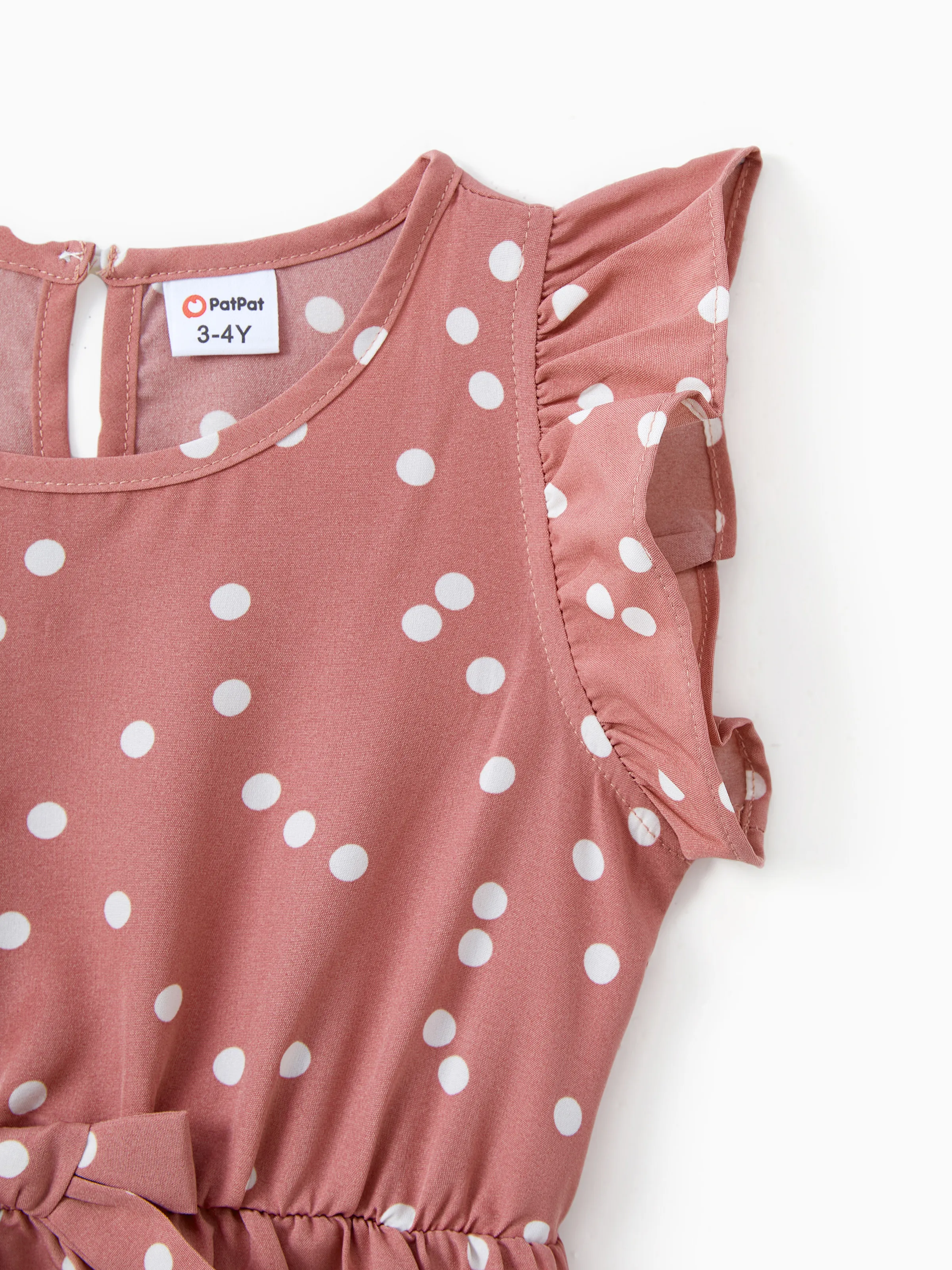 All Over Dots Pink Cross Wrap V Neck Ruffle Flutter-sleeve Dress for Mom and Me PinkyWhite - Image 11