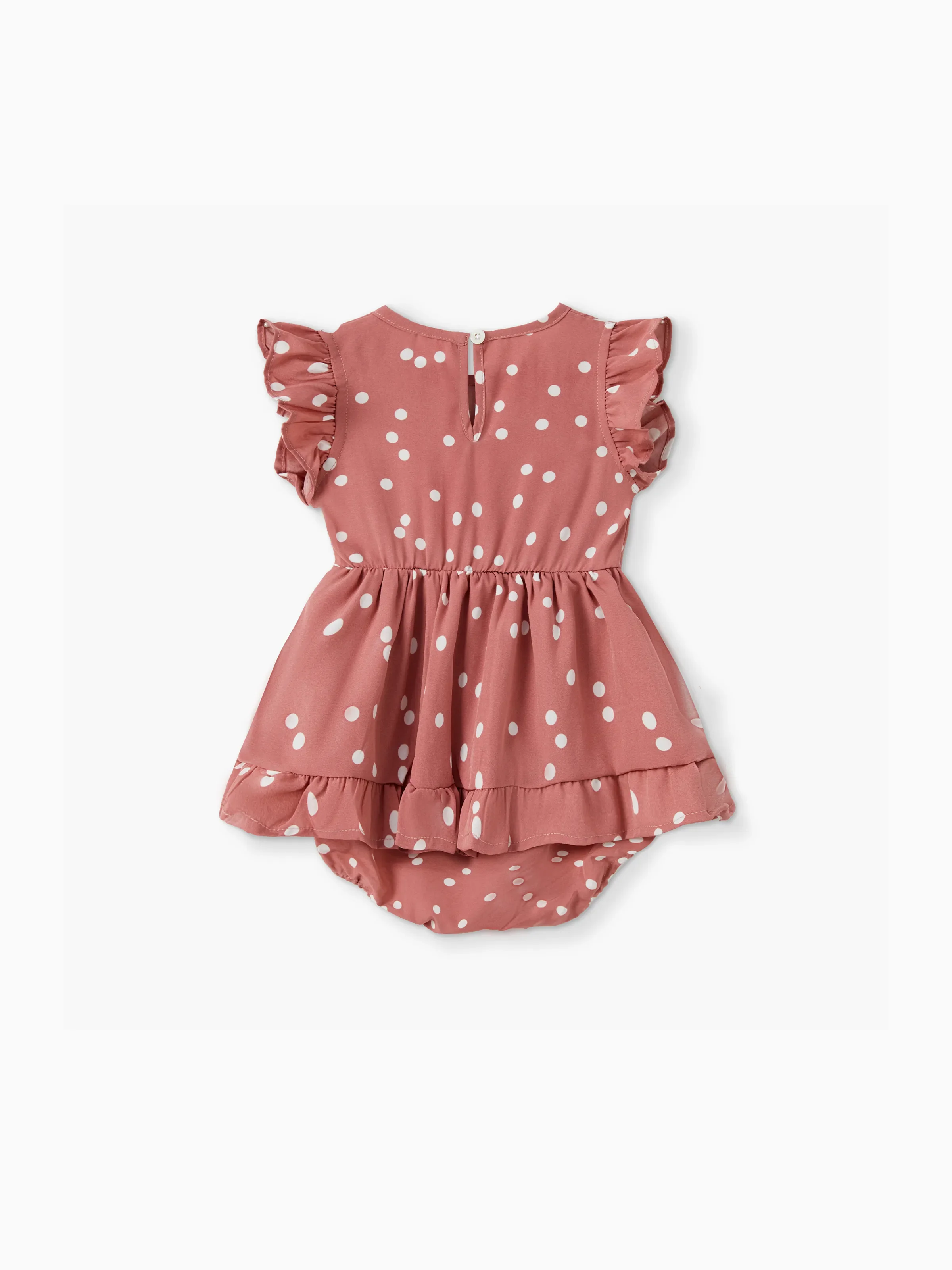 All Over Dots Pink Cross Wrap V Neck Ruffle Flutter-sleeve Dress for Mom and Me PinkyWhite - Image 13