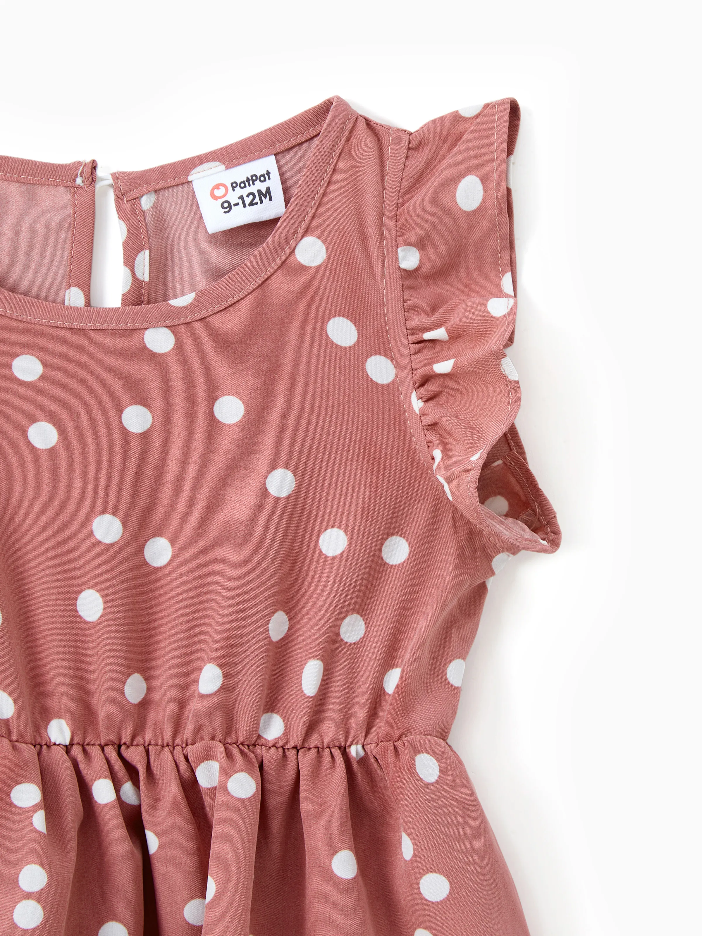 All Over Dots Pink Cross Wrap V Neck Ruffle Flutter-sleeve Dress for Mom and Me PinkyWhite - Image 15