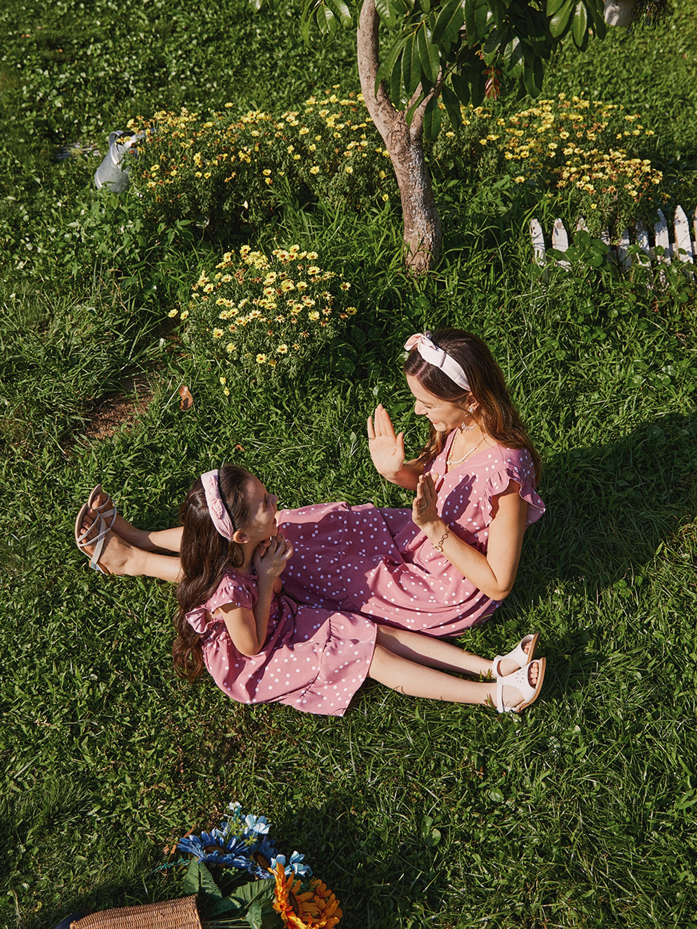 All Over Dots Pink Cross Wrap V Neck Ruffle Flutter-sleeve Dress for Mom and Me PinkyWhite - Image 4