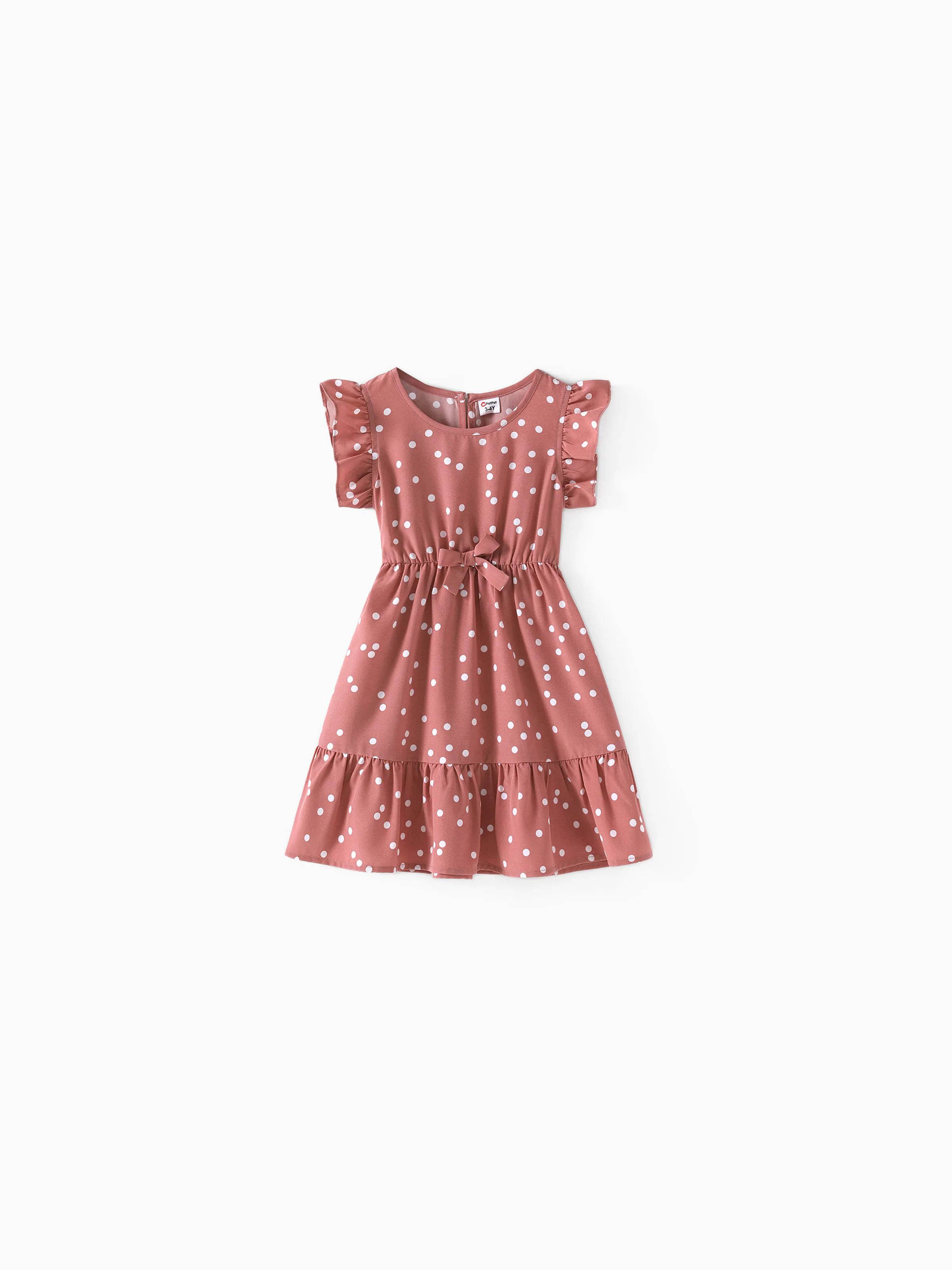 All Over Dots Pink Cross Wrap V Neck Ruffle Flutter-sleeve Dress for Mom and Me PinkyWhite - Image 8