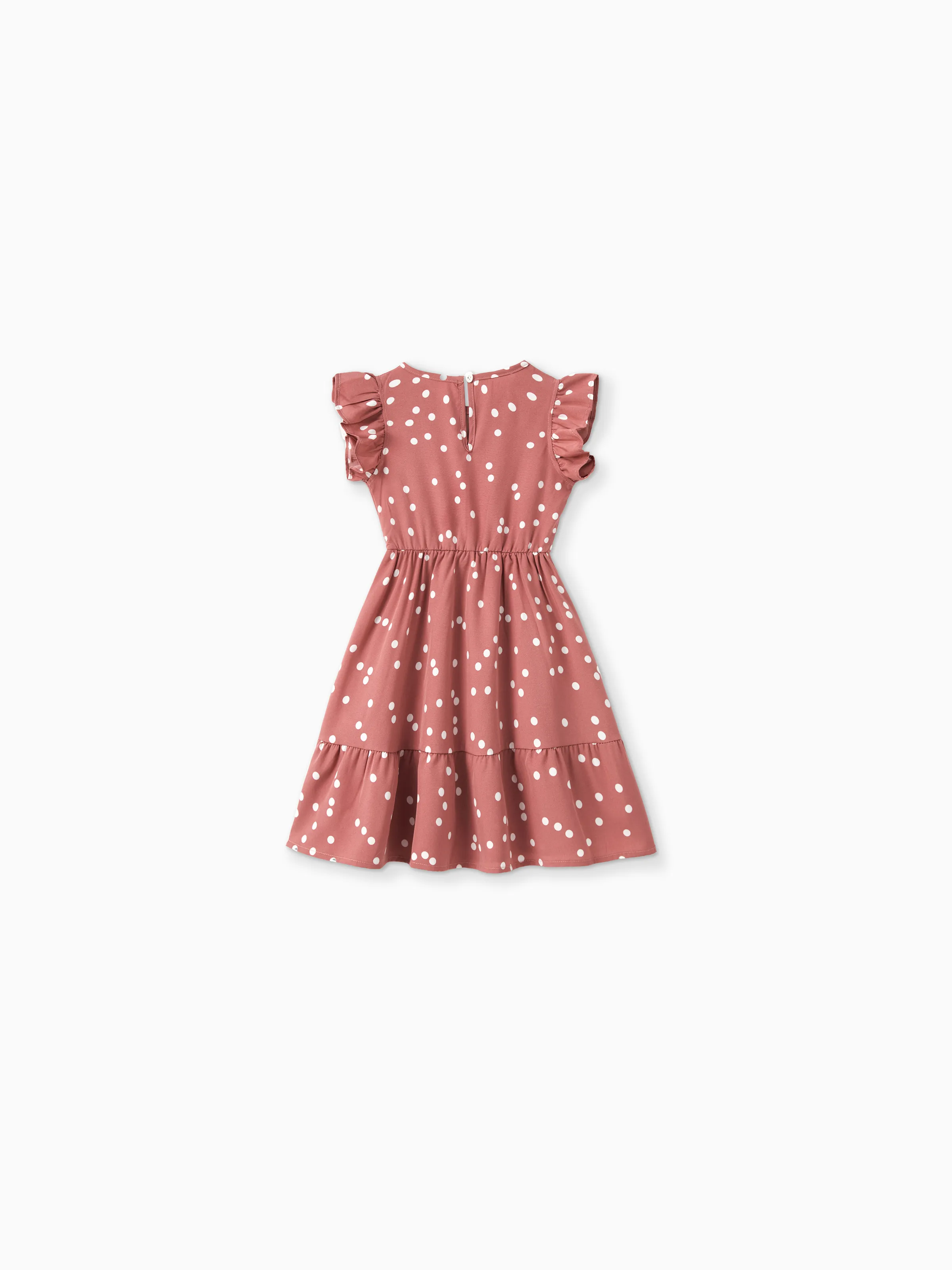 All Over Dots Pink Cross Wrap V Neck Ruffle Flutter-sleeve Dress for Mom and Me PinkyWhite - Image 9