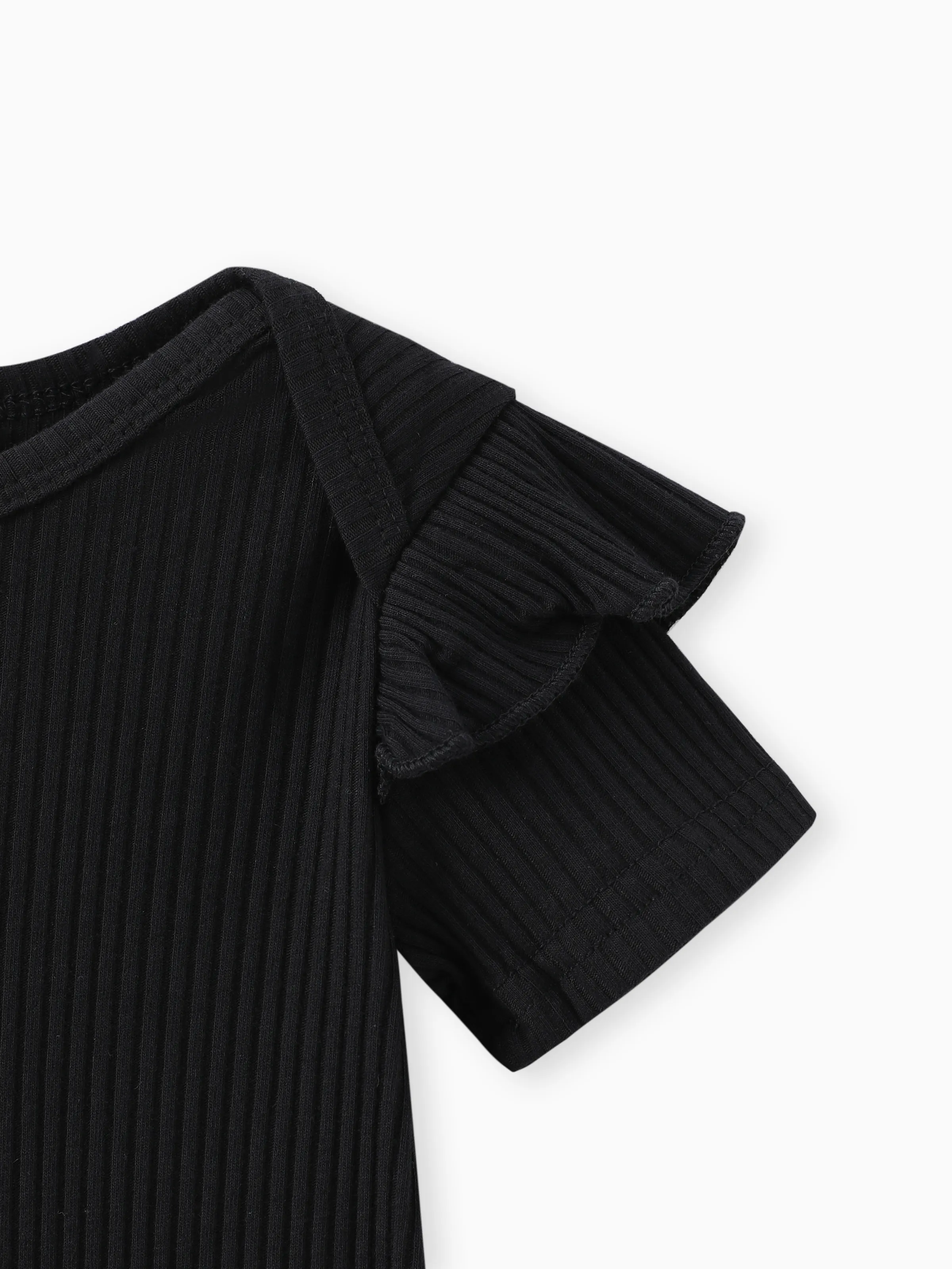 Baby Girl 2pcs Bear Style Ruffled Romper and Embroidered Polka dots Overalls Dress Set Black - Image 4