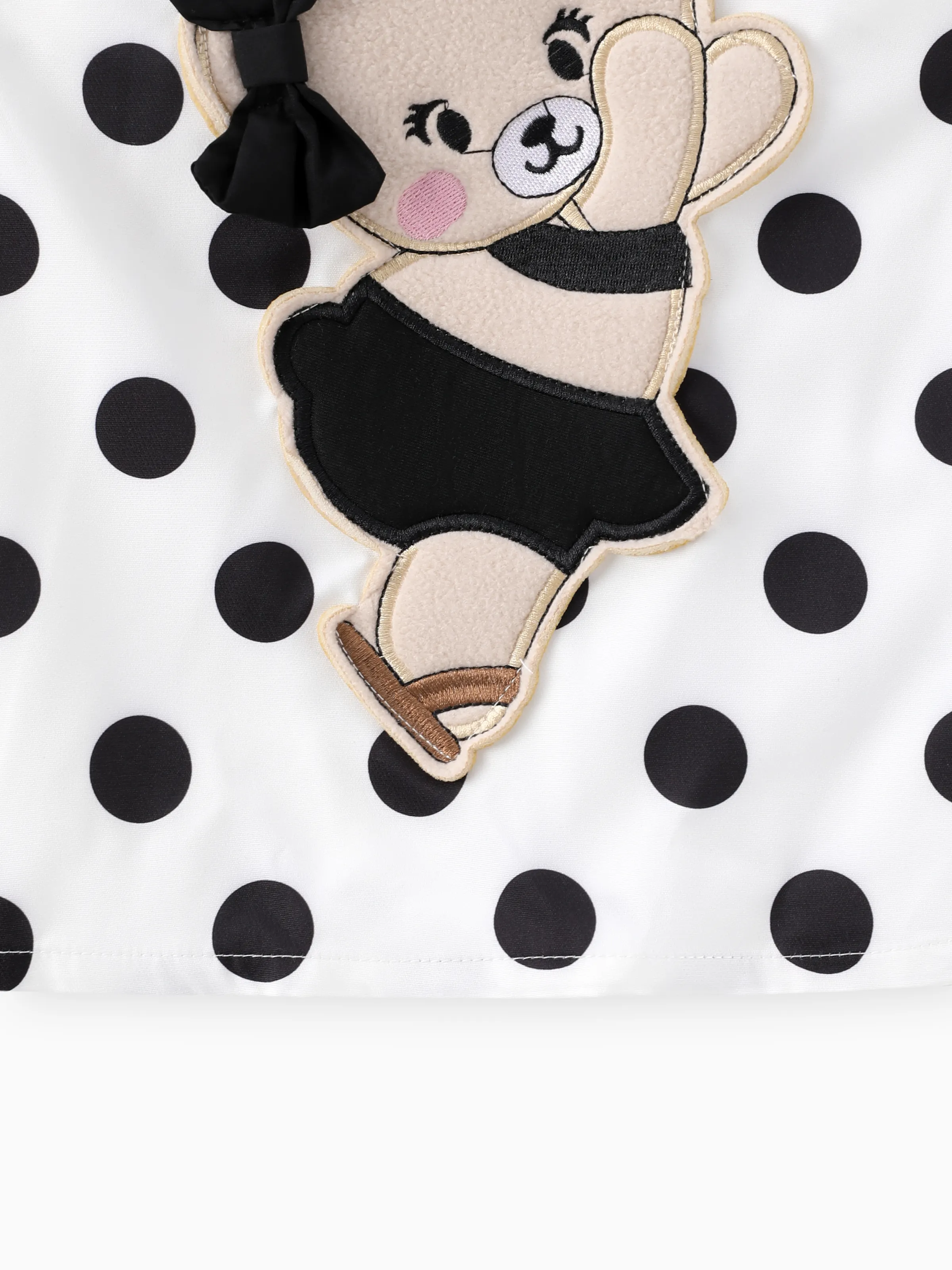 Baby Girl 2pcs Bear Style Ruffled Romper and Embroidered Polka dots Overalls Dress Set Black - Image 8