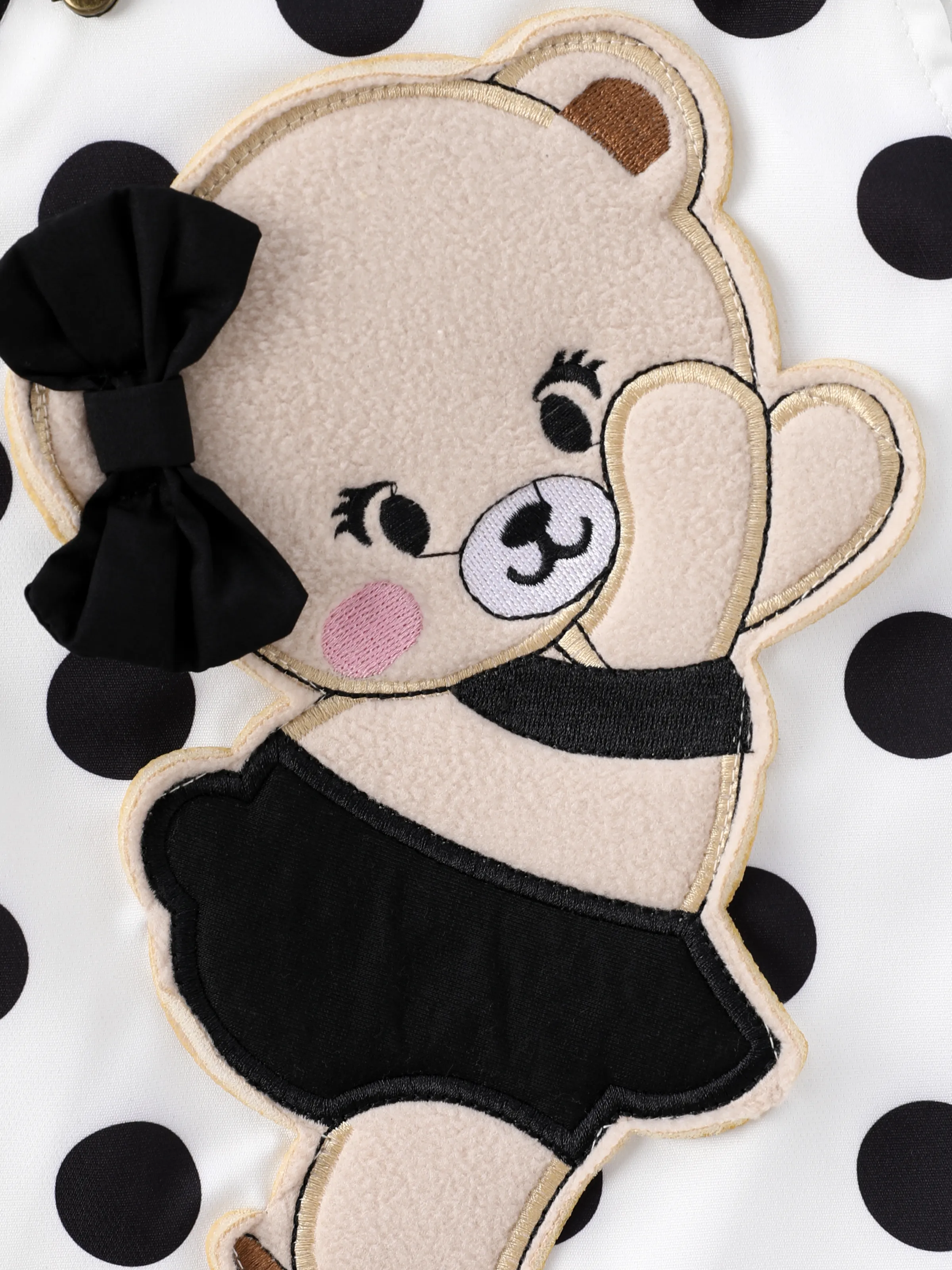 Baby Girl 2pcs Bear Style Ruffled Romper and Embroidered Polka dots Overalls Dress Set Black - Image 9