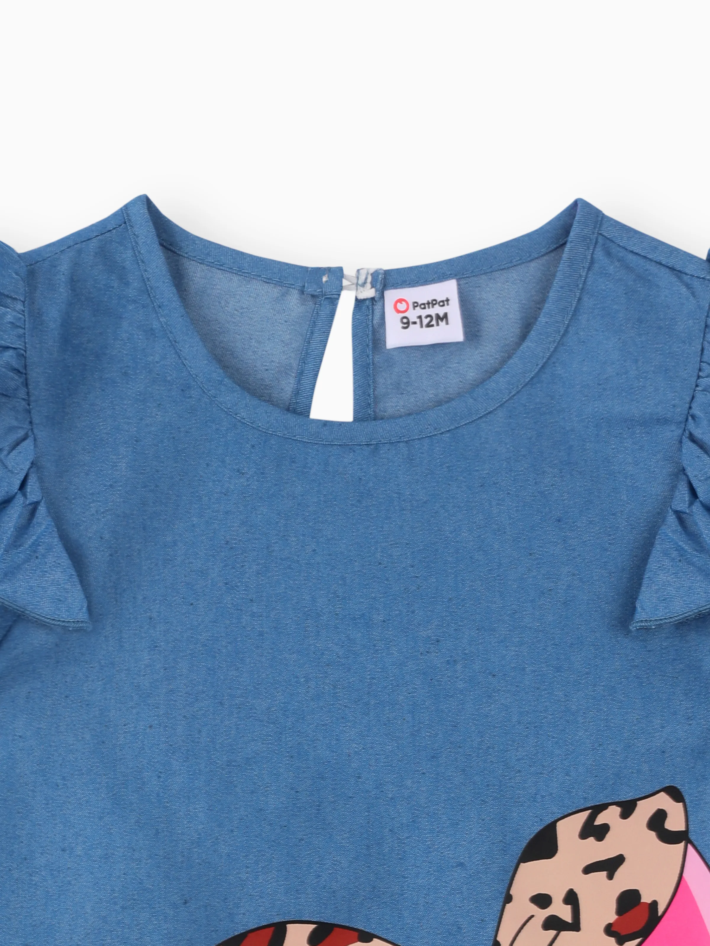 Baby Girl Cute Cat Print Ruffled Short-sleeve Dress Blue - Image 3