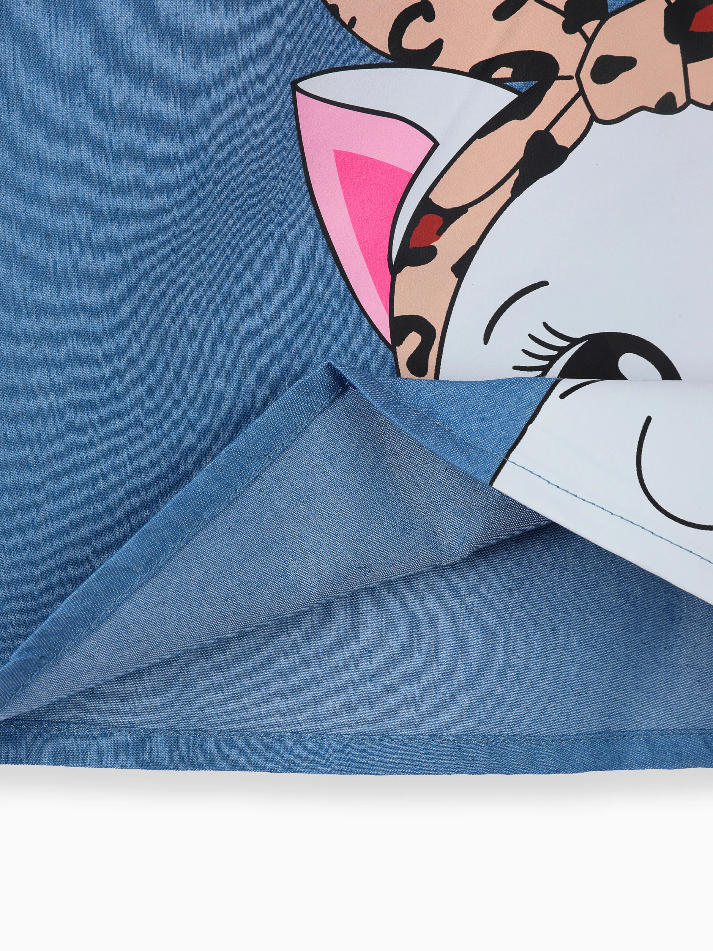 Baby Girl Cute Cat Print Ruffled Short-sleeve Dress Blue - Image 6