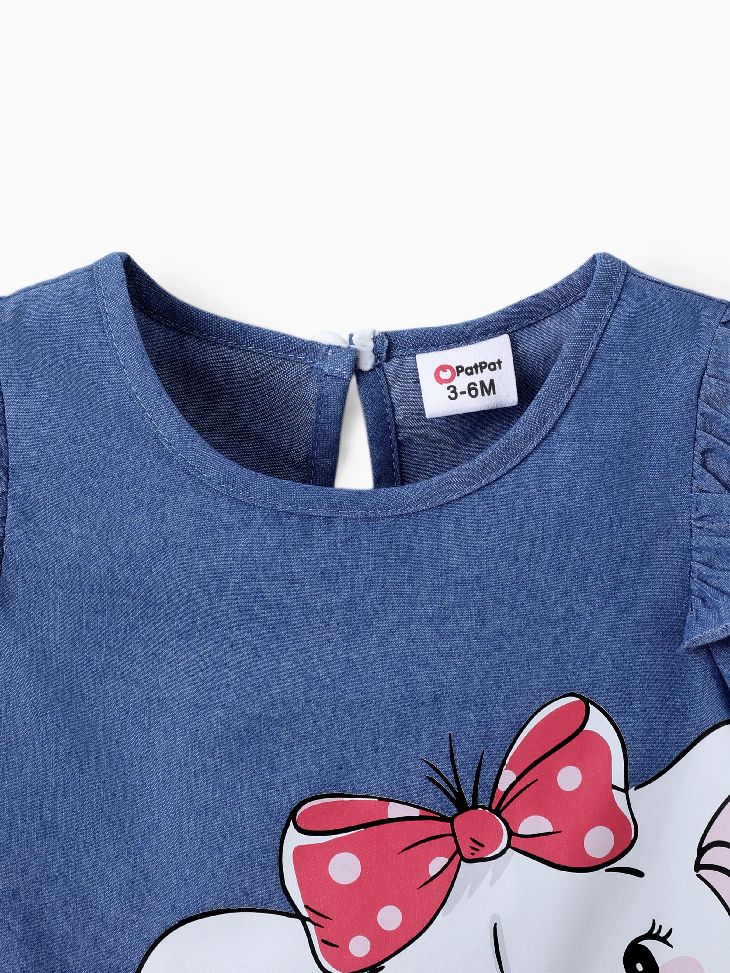 Baby Girl Cute Cat Print Ruffled Short-sleeve Dress Rosy pink - Image 3