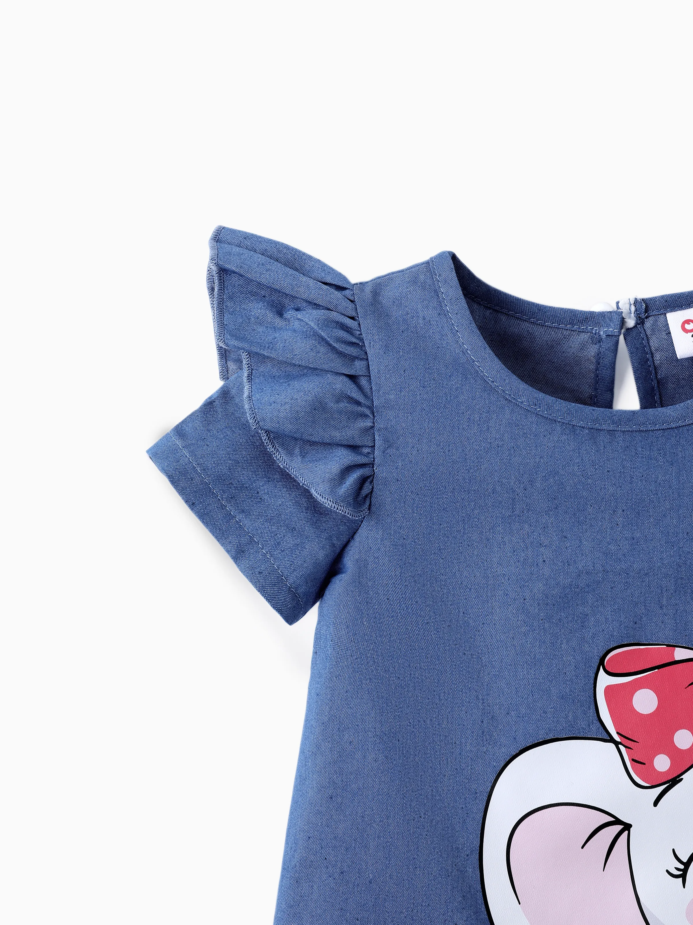 Baby Girl Cute Cat Print Ruffled Short-sleeve Dress Rosy pink - Image 4