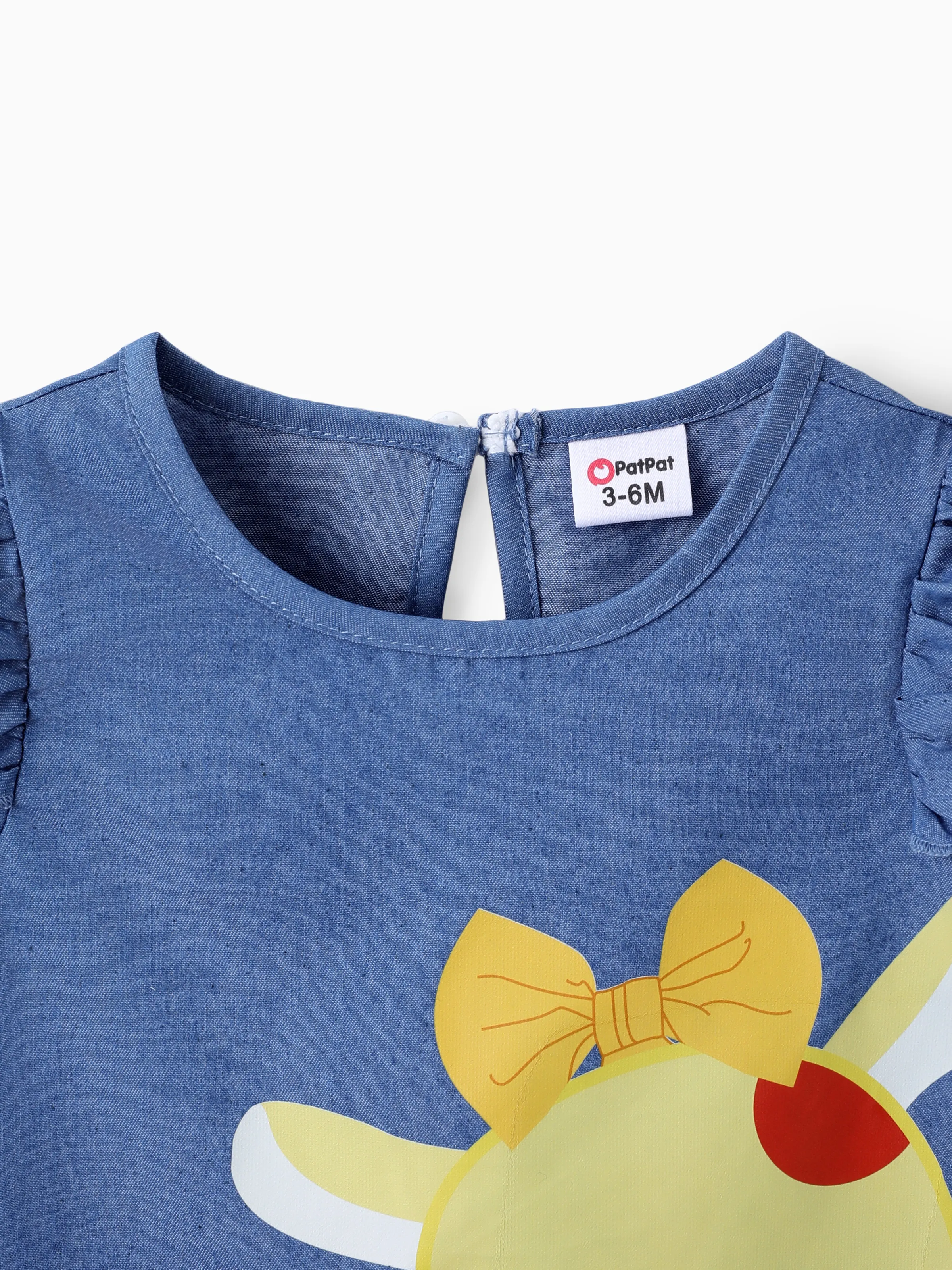 Baby Girl Cute Cat Print Ruffled Short-sleeve Dress Yellow - Image 3