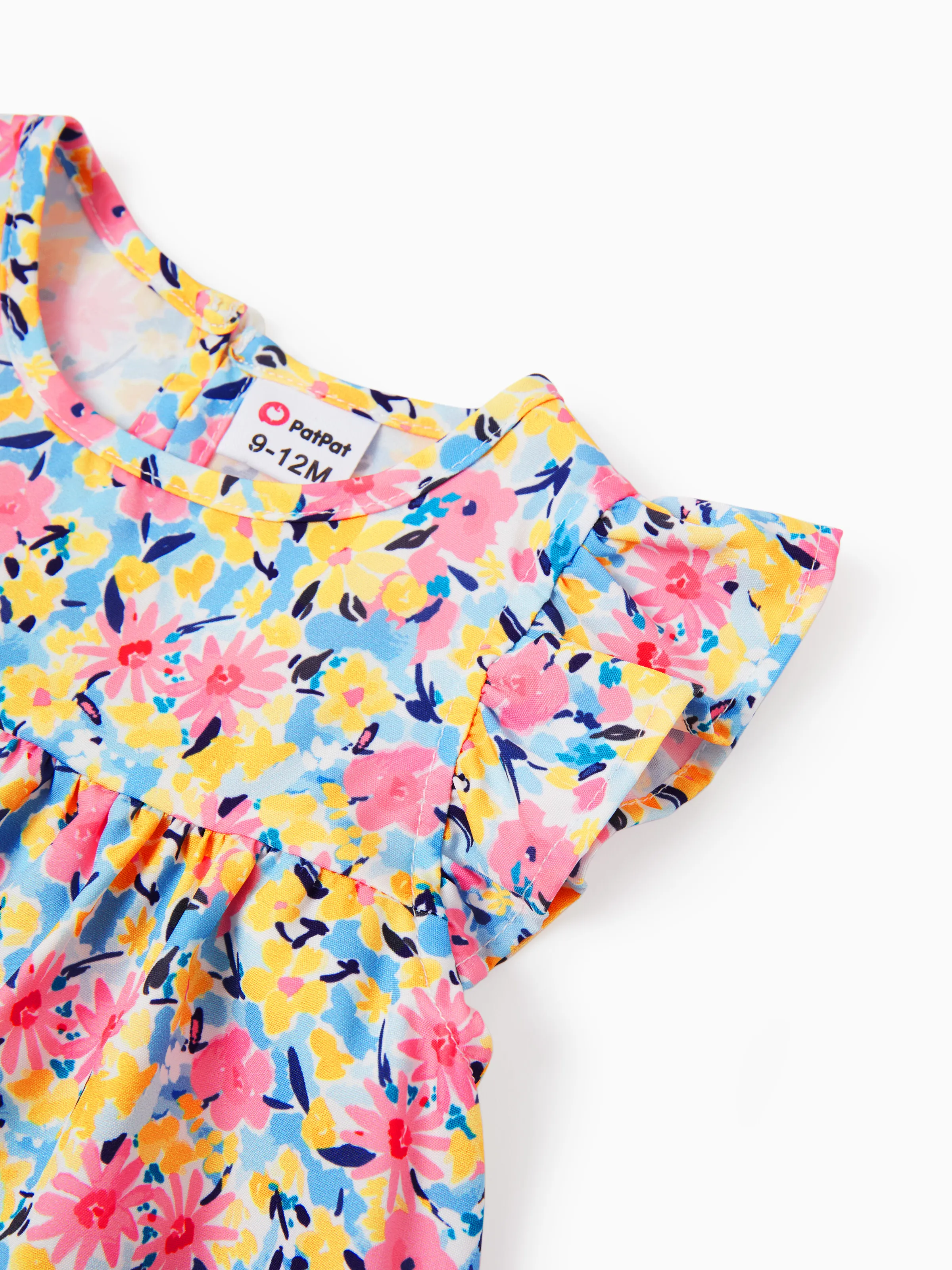 Baby Girl Sweet Flutter-sleeve Floral Dress Peach pink - Image 4