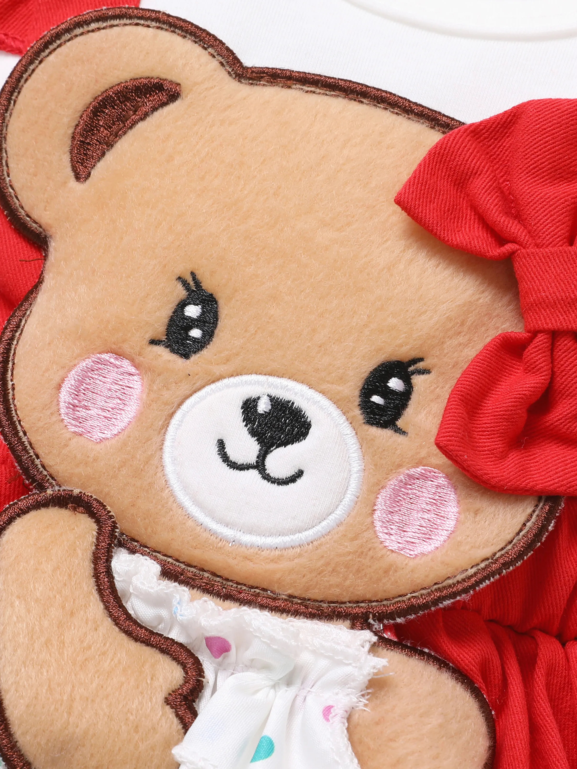 Baby Girl Clothes Bear Style Embroidered Romper with Headband Red - Image 4