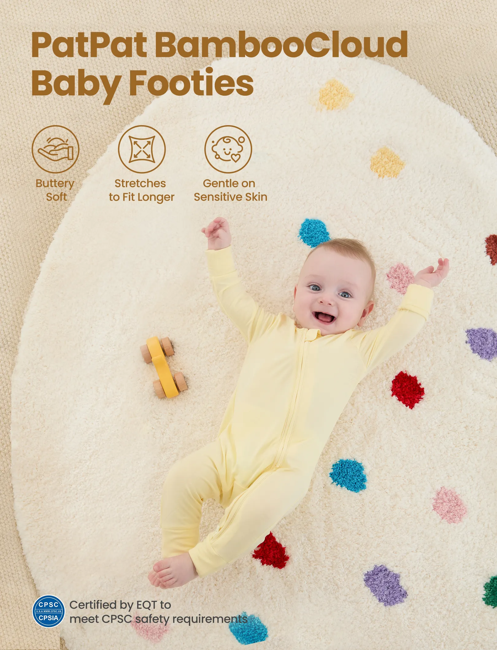 Bamboo 2-Pack Footies Baby Boy / Girl 2-Way Zipper Anti Slip Long Sleeve Rompers Pale Yellow - Image 3