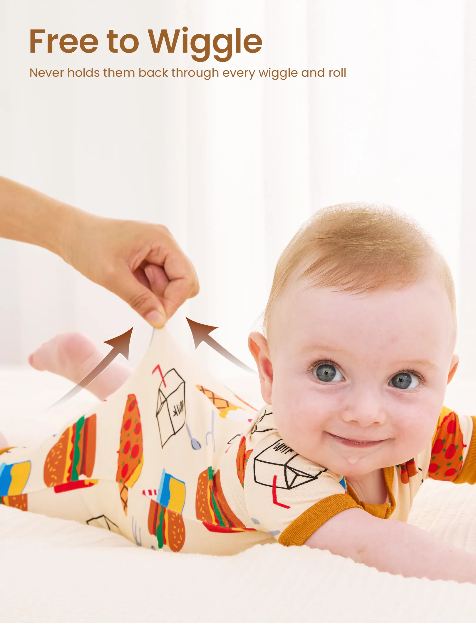 Bamboo Baby Boy / Girl 2-Way Zip Onesies Anti Slip Childlike Food Pattern Bamboo Sleepwear (Snug-Fitting)
 Brown - Image 4