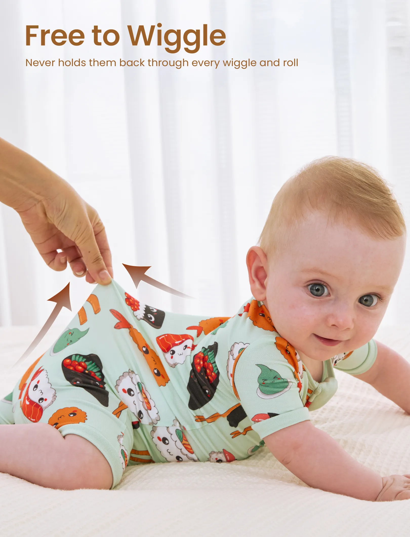 Bamboo Baby Boy / Girl 2-Way Zip Onesies Anti Slip Childlike Food Pattern Bamboo Sleepwear (Snug-Fitting)
 Green - Image 4