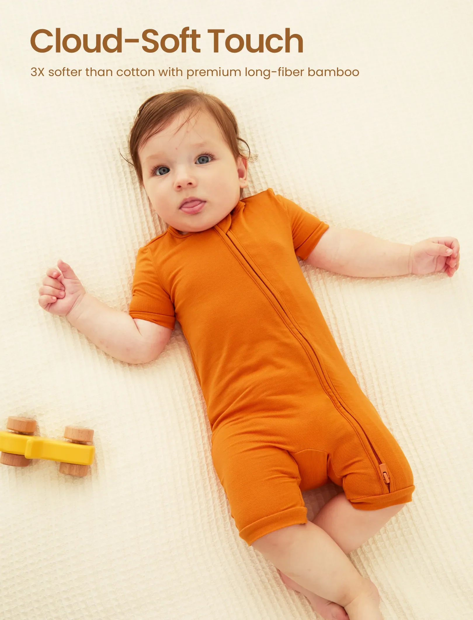Bamboo Baby Boy / Girl 2-Way Zip Onesies Anti Slip Childlike Food Pattern Bamboo Sleepwear (Snug-Fitting)
 Orange - Image 3