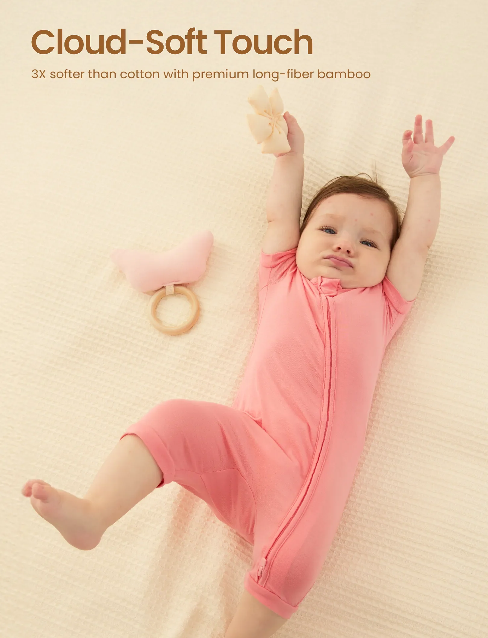 Bamboo Baby Boy / Girl 2-Way Zip Onesies Anti Slip Childlike Food Pattern Bamboo Sleepwear (Snug-Fitting)
 Pink - Image 3