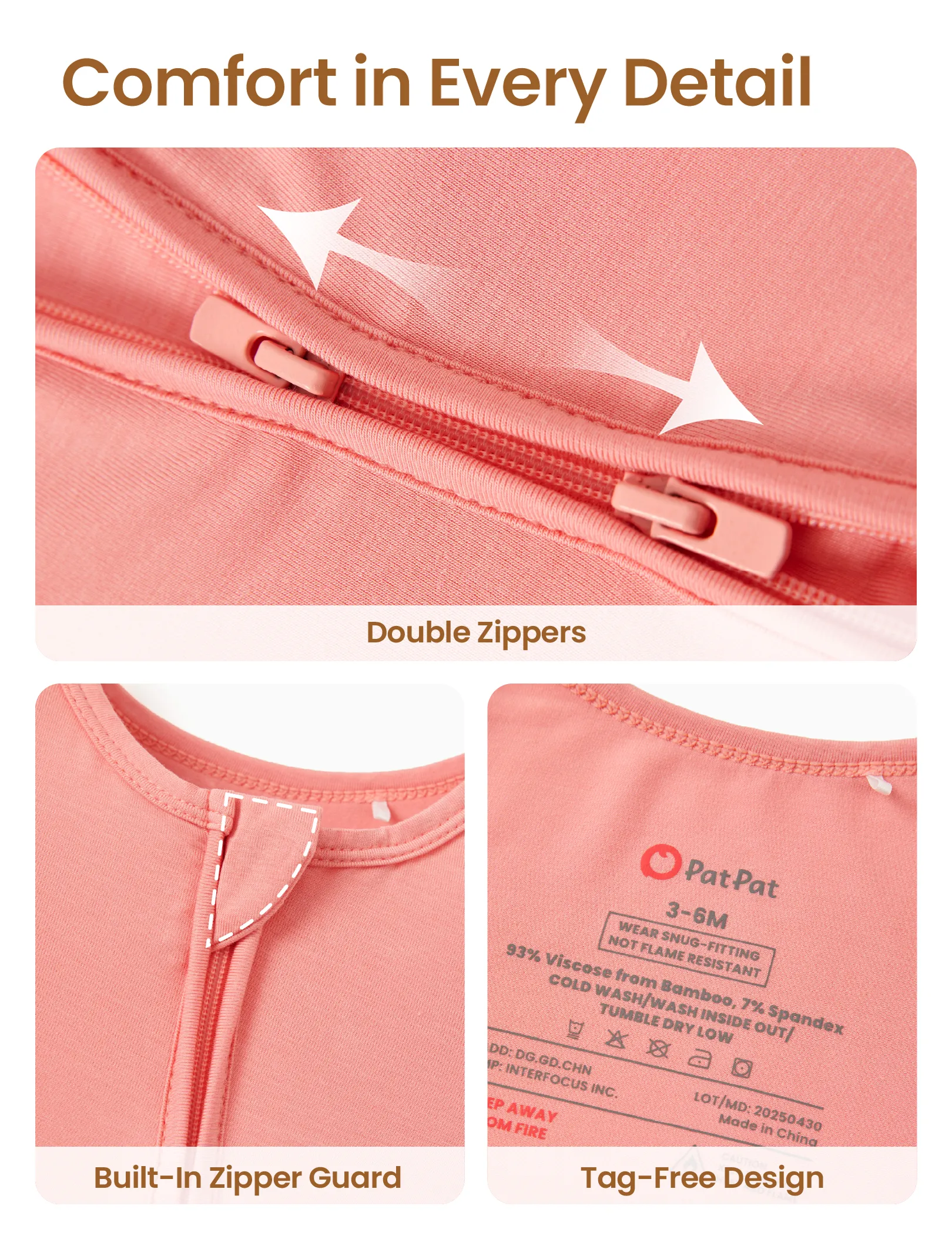 Bamboo Baby Boy / Girl 2-Way Zip Onesies Anti Slip Childlike Food Pattern Bamboo Sleepwear (Snug-Fitting)
 Pink - Image 6