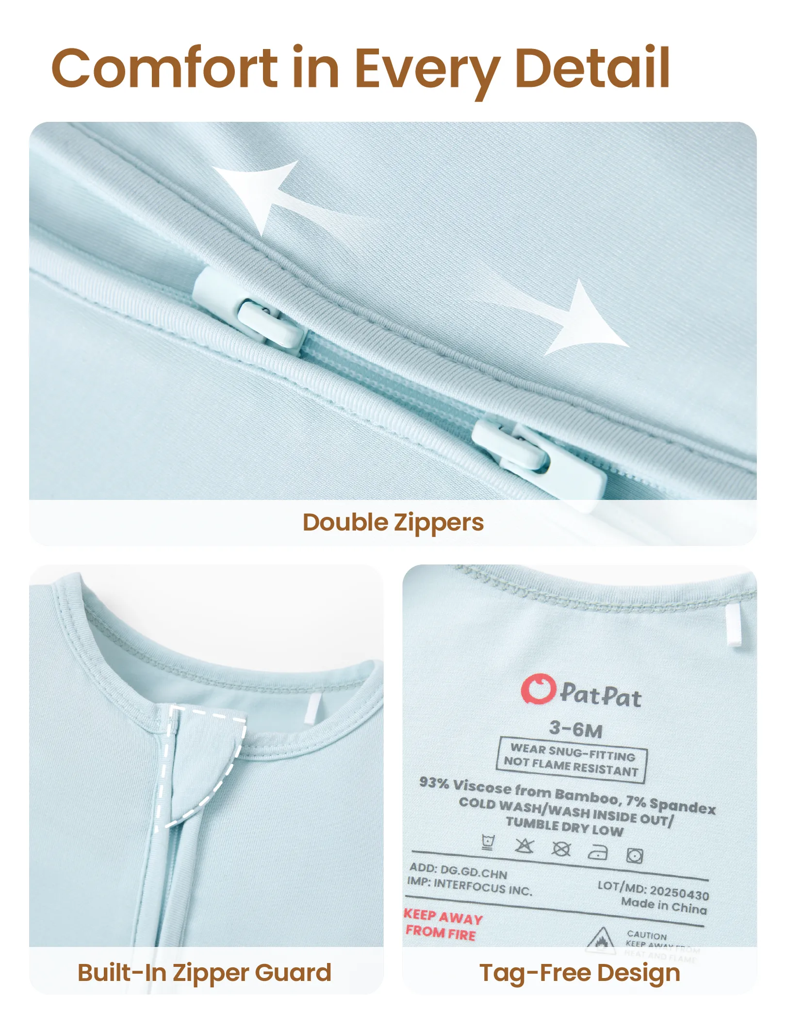 Bamboo Baby Boy / Girl 2-Way Zip Onesies Anti Slip Childlike Food Pattern Bamboo Sleepwear (Snug-Fitting)
Turquoise - Image 6