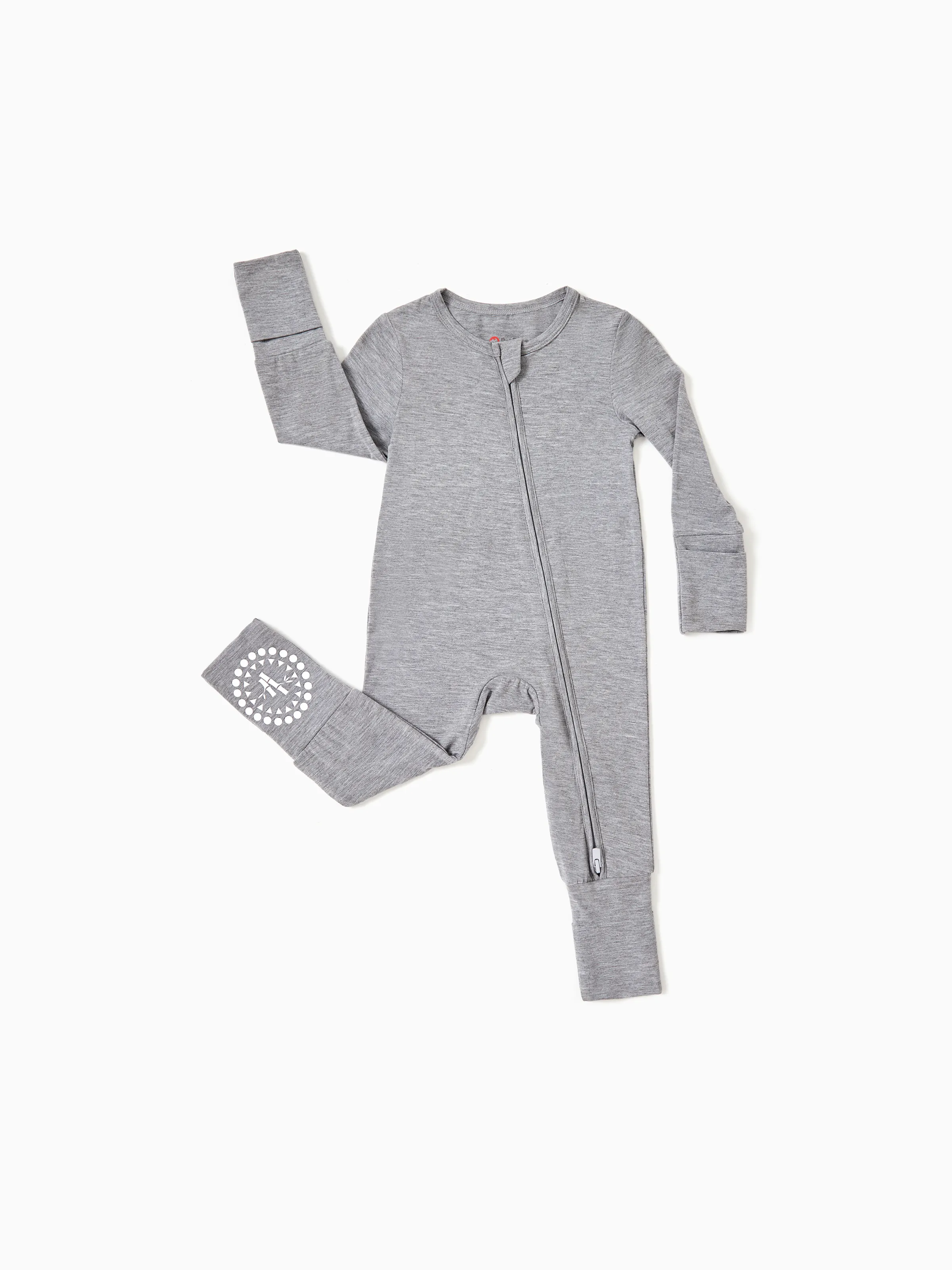 Bamboo Baby Boy / Girl 3-Pack Solid&Rainbow Printed 2-Way Zip Romper Anti Slip Long-sleeve Footie Purple - Image 3