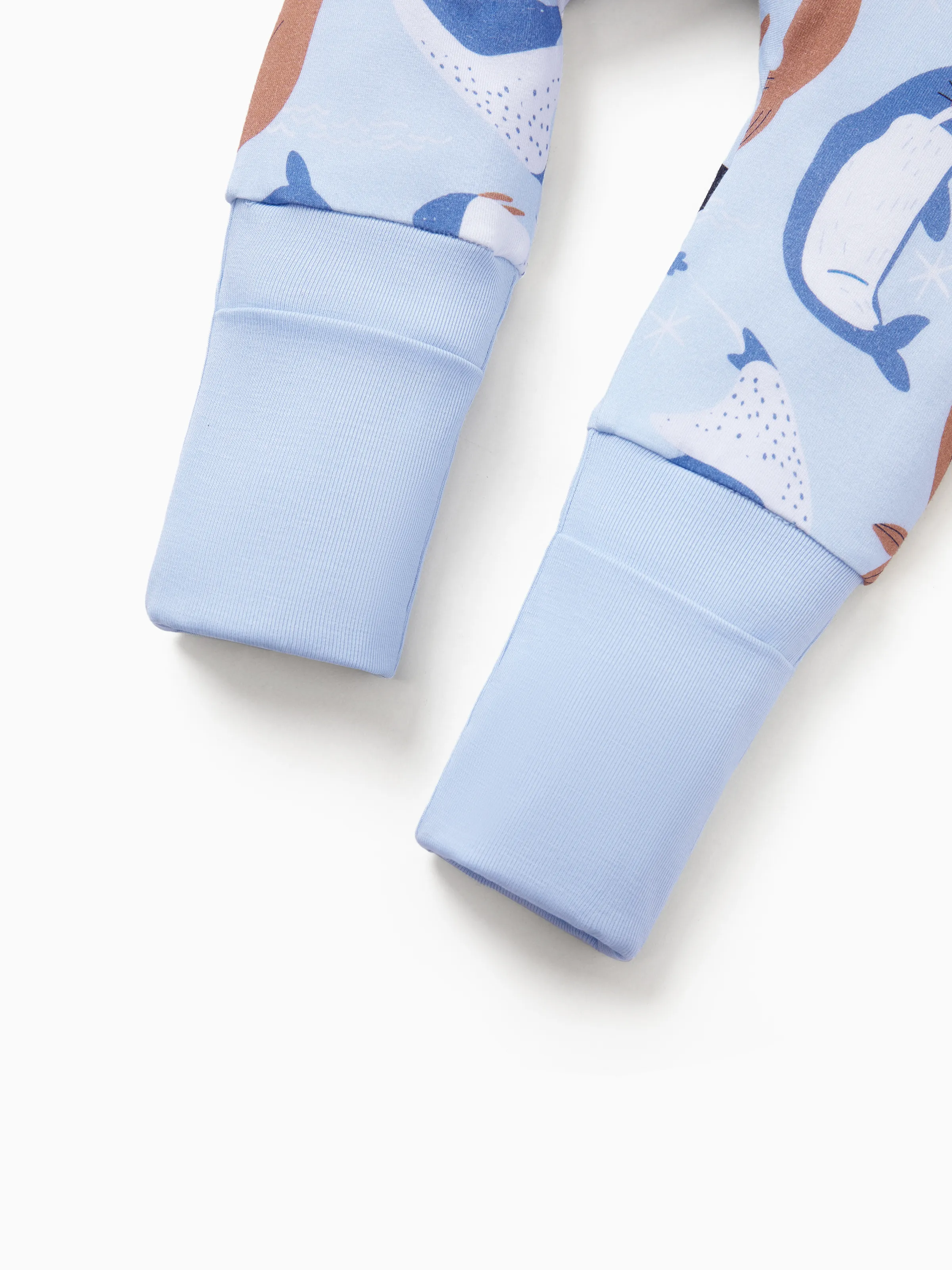 Bamboo Baby Boy/Girl Animal Printed 2-Way Zip Onesies Anti Slip Long-sleeve Footie with Hairband Royal Blue - Image 3