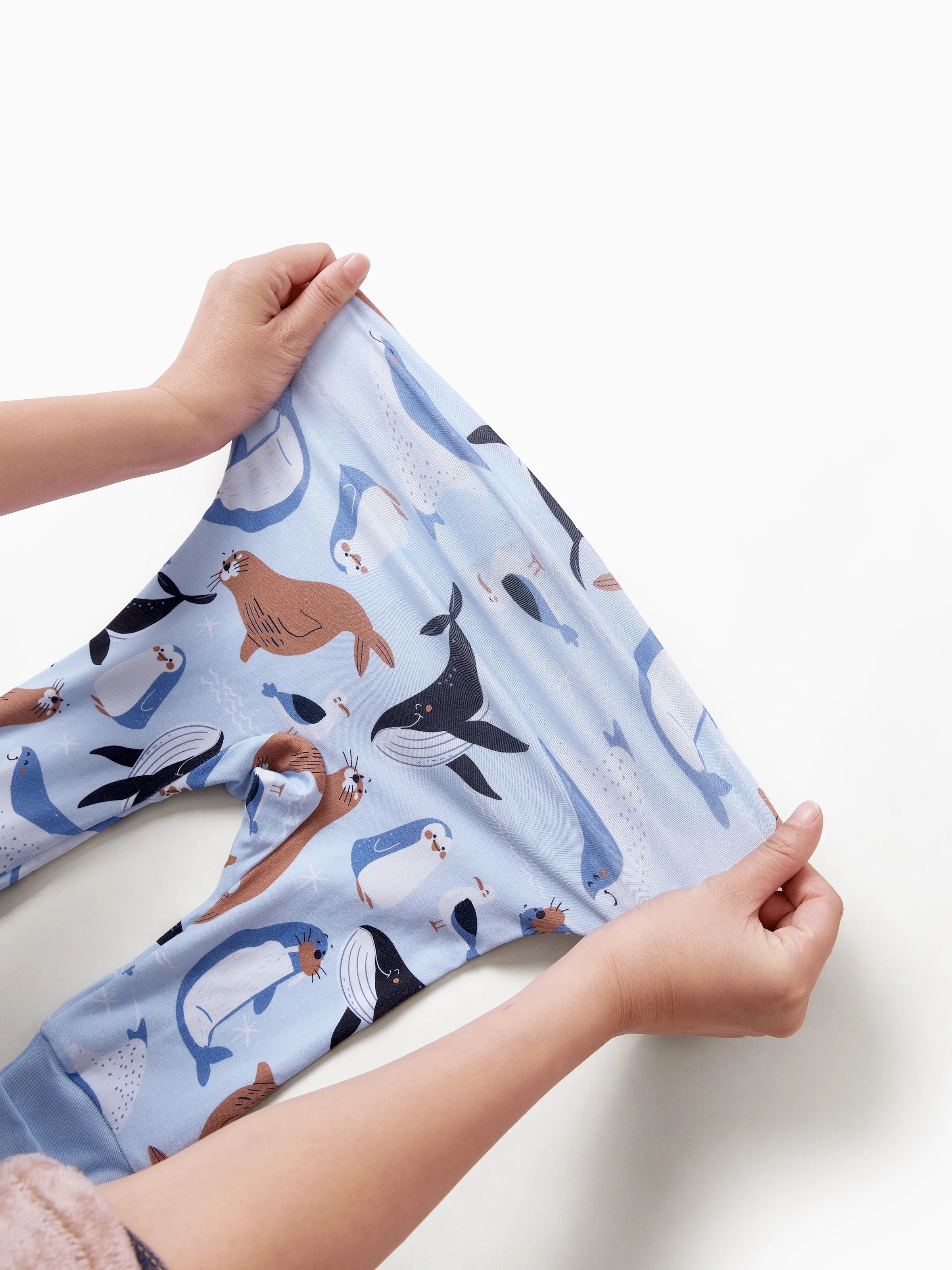 Bamboo Baby Boy/Girl Animal Printed 2-Way Zip Onesies Anti Slip Long-sleeve Footie with Hairband Royal Blue - Image 4