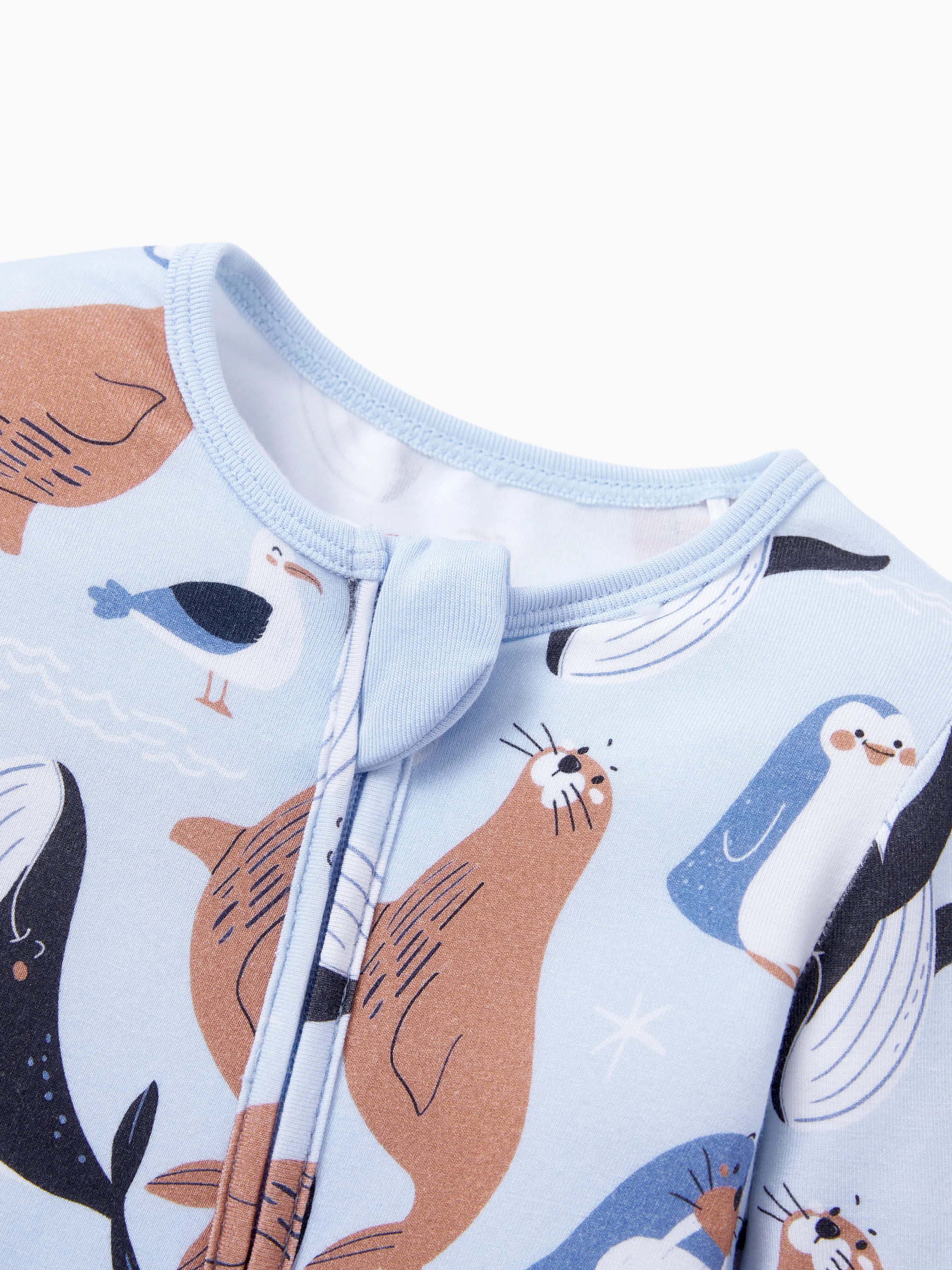 Bamboo Baby Boy/Girl Animal Printed 2-Way Zip Onesies Anti Slip Long-sleeve Footie with Hairband Royal Blue - Image 5