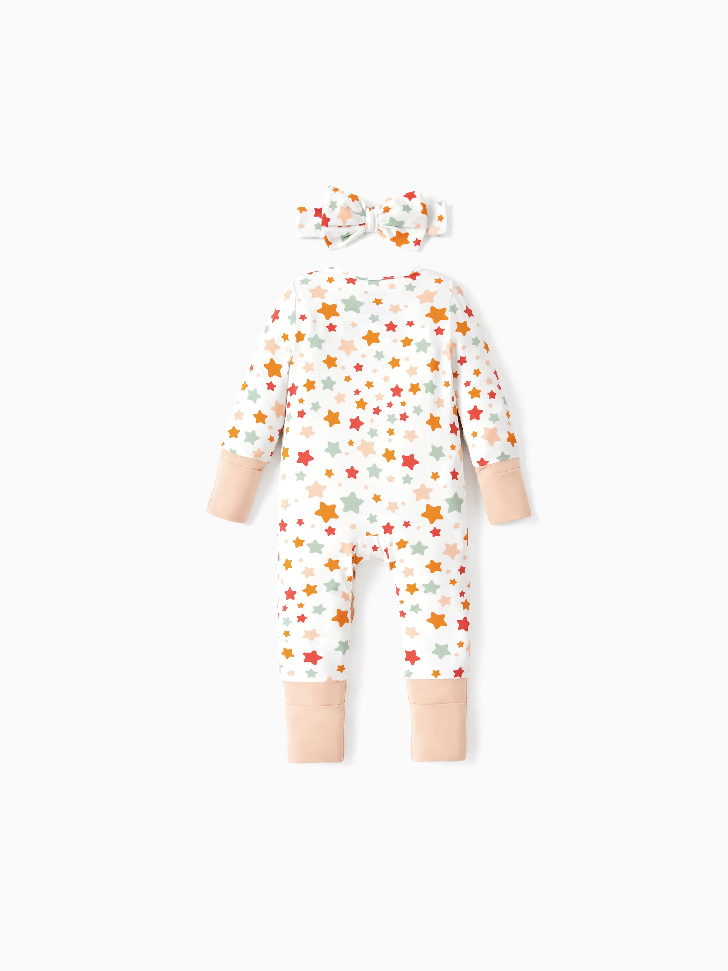 Bamboo Baby Boy/Girl Animal Printed 2-Way Zipper Anti Slip Long-sleeve Footie with/without Hairband Apricot - Image 7