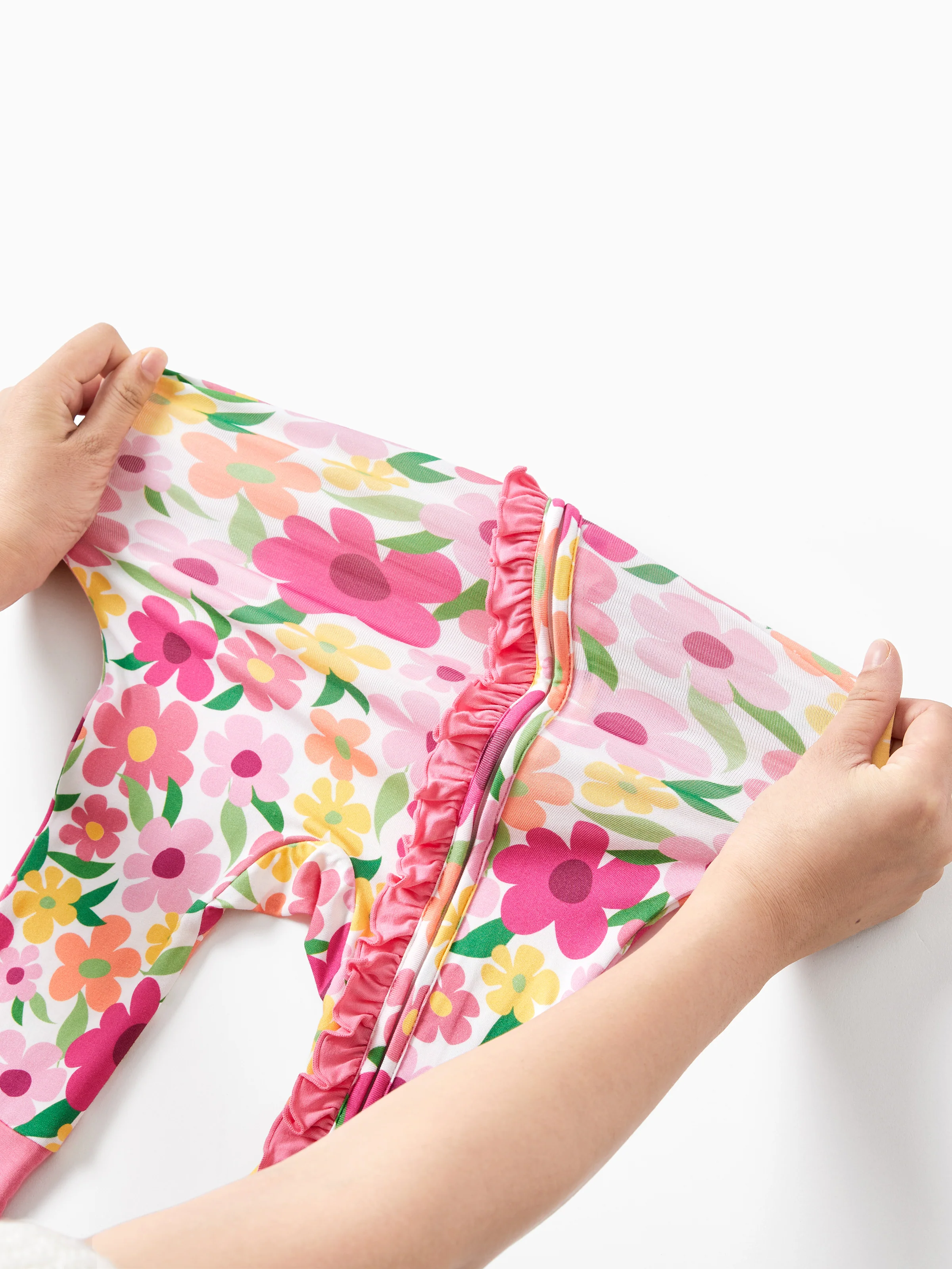 Bamboo Baby Boy/Girl Animal Printed 2-Way Zipper Anti Slip Long-sleeve Footie with/without Hairband Dark Pink - Image 18