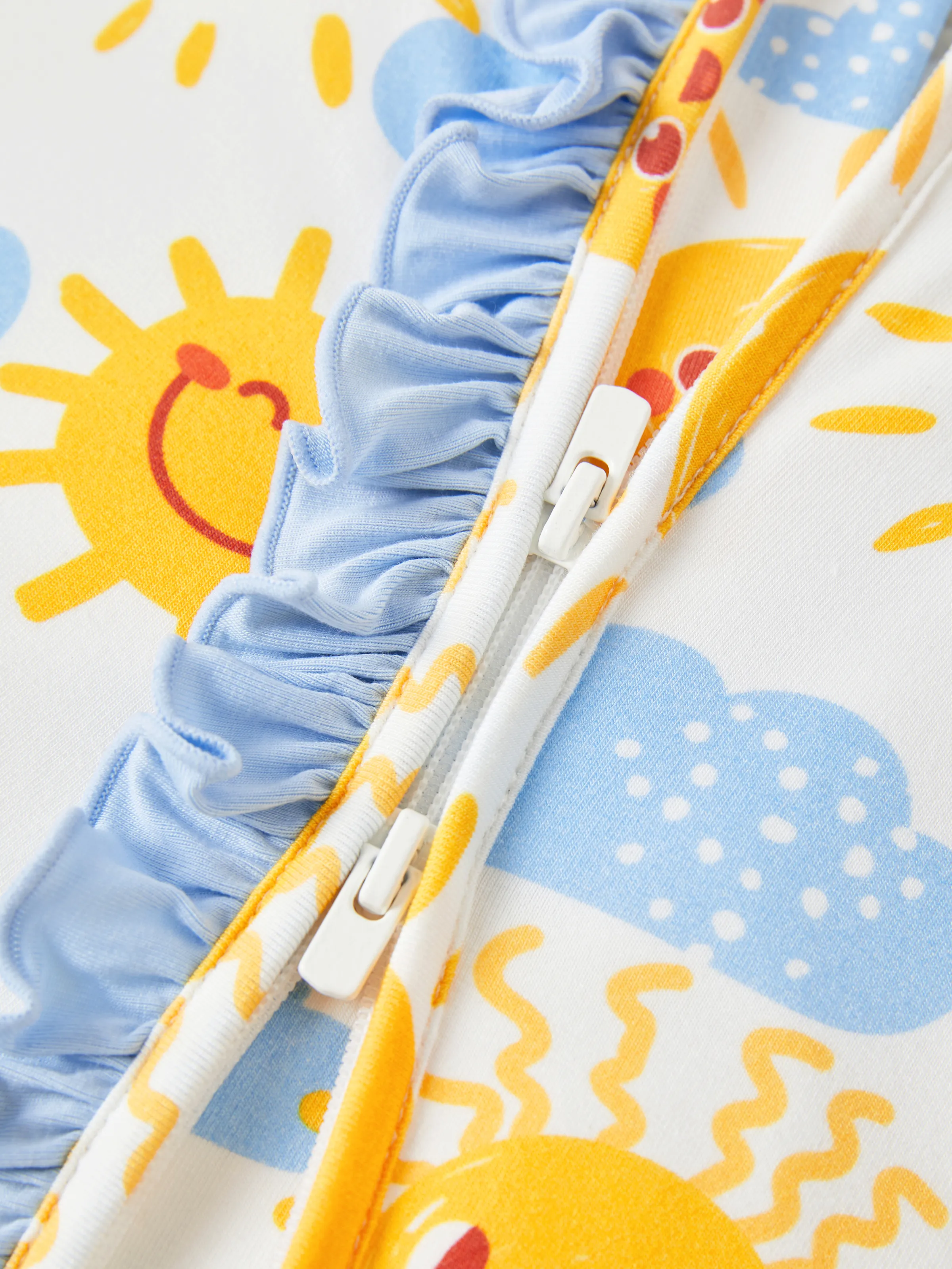 Bamboo Baby Boy/Girl Animal Printed 2-Way Zipper Anti Slip Long-sleeve Footie with/without Hairband Light Blue - Image 12