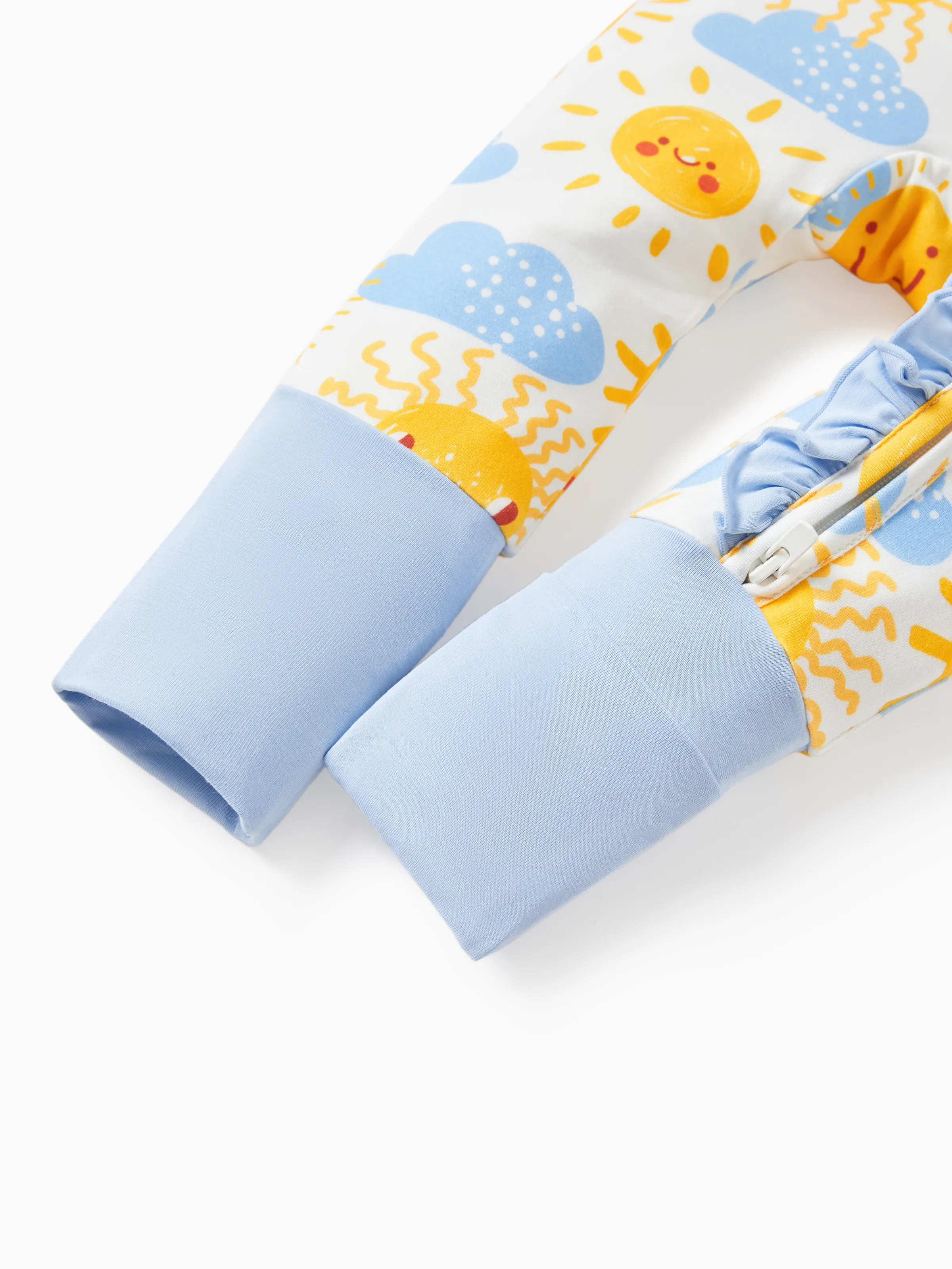 Bamboo Baby Boy/Girl Animal Printed 2-Way Zipper Anti Slip Long-sleeve Footie with/without Hairband Light Blue - Image 14