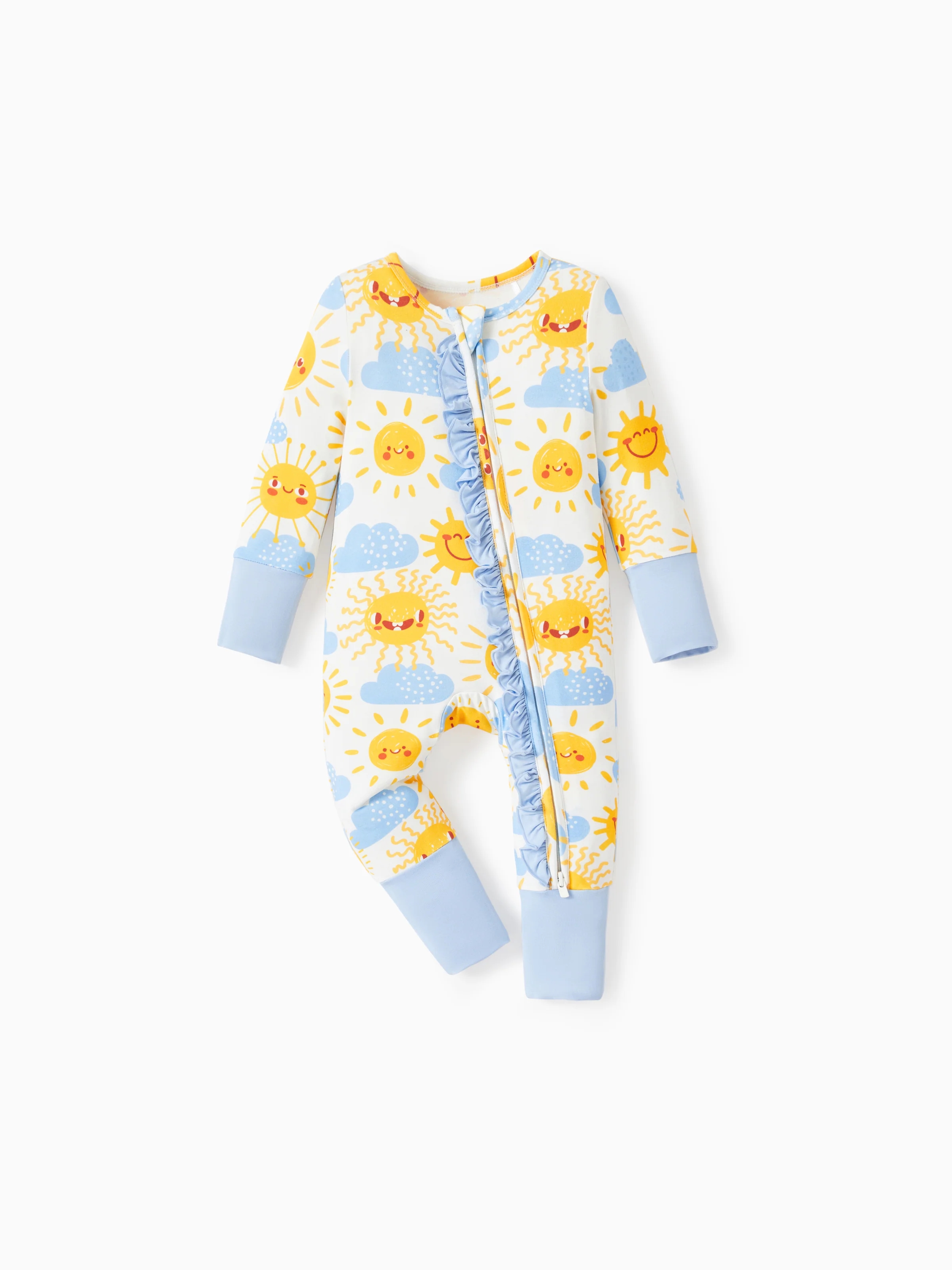 Bamboo Baby Boy/Girl Animal Printed 2-Way Zipper Anti Slip Long-sleeve Footie with/without Hairband Light Blue - Image 15
