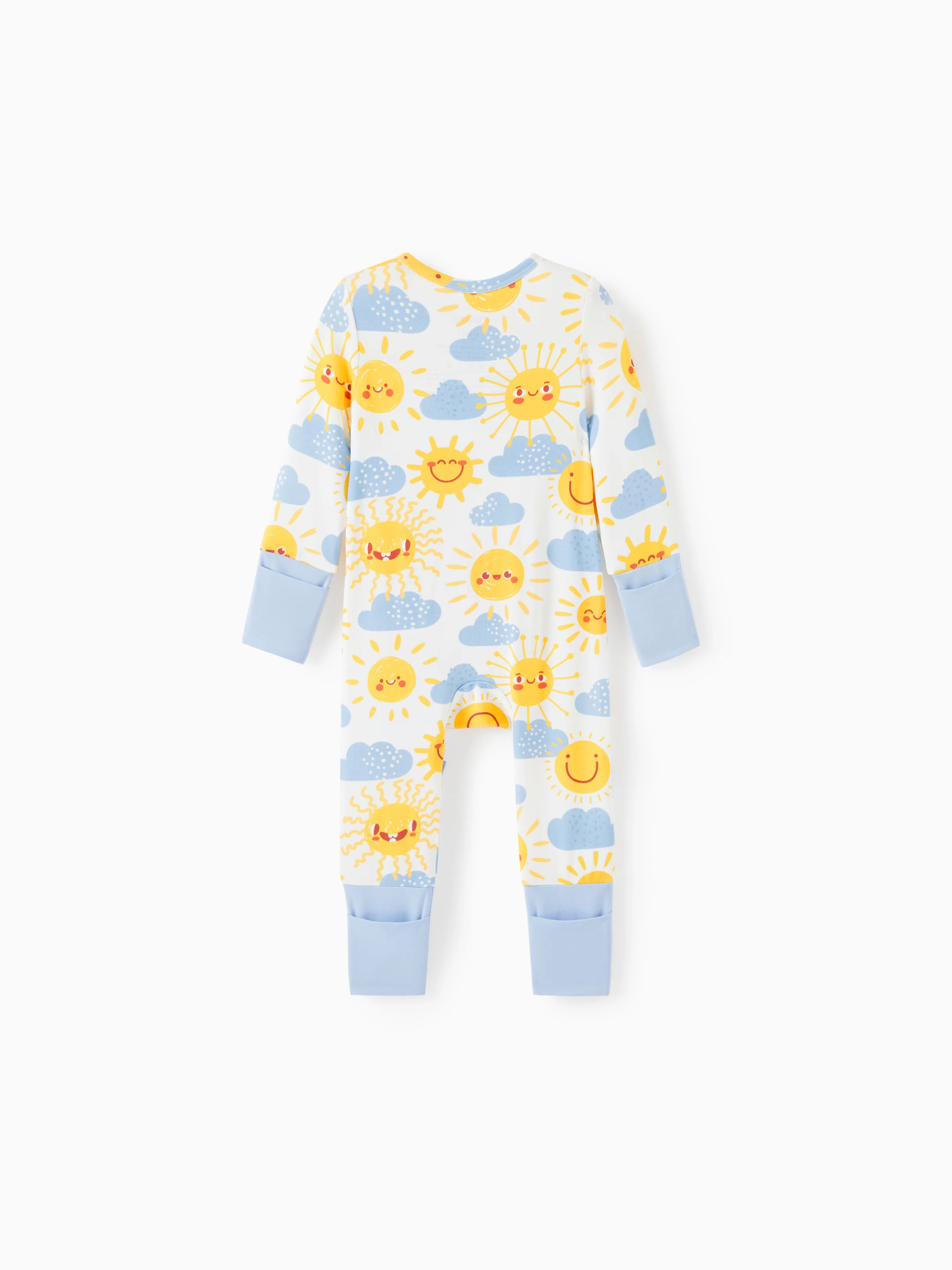 Bamboo Baby Boy/Girl Animal Printed 2-Way Zipper Anti Slip Long-sleeve Footie with/without Hairband Light Blue - Image 16