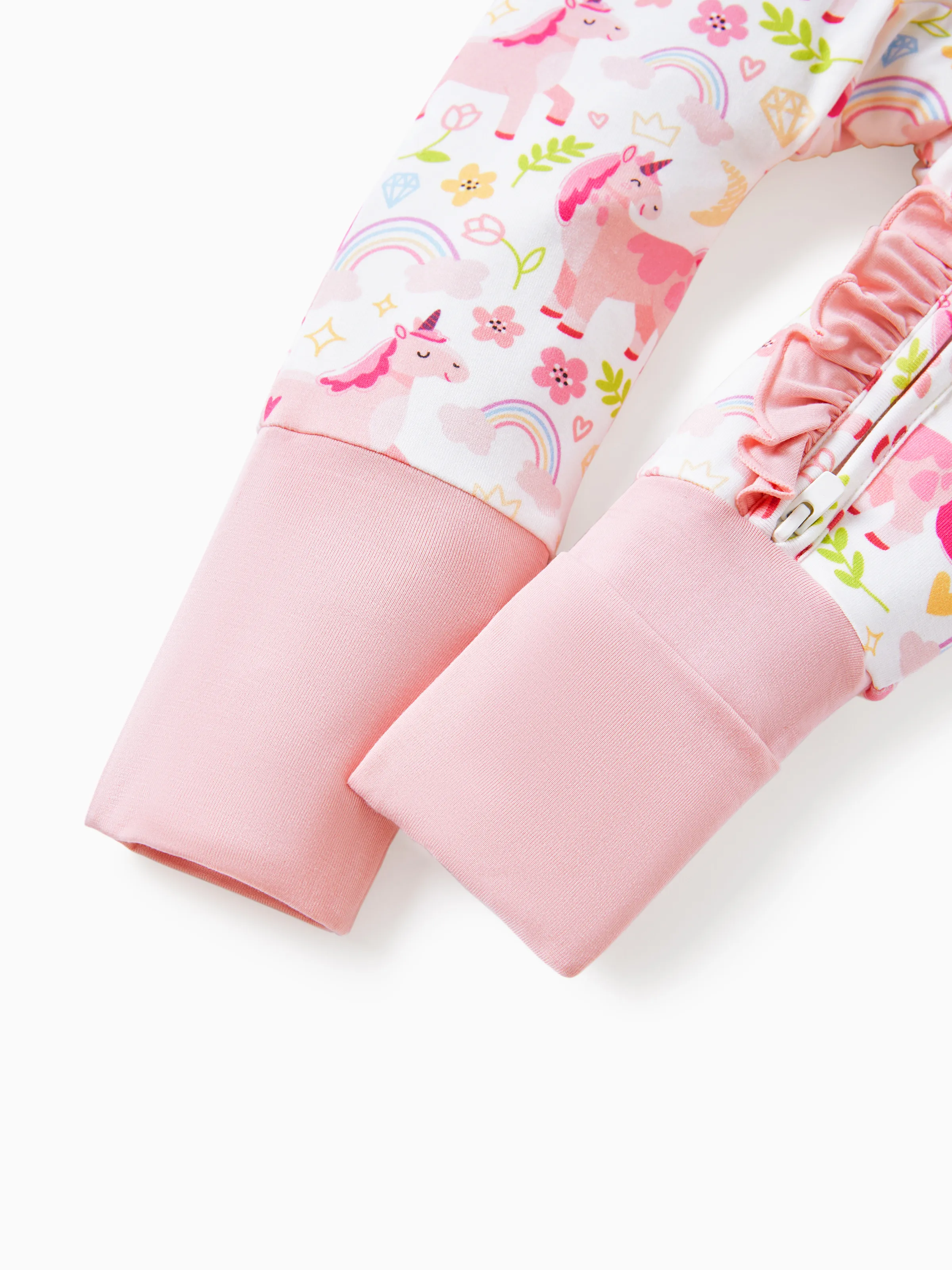 Bamboo Baby Boy/Girl Animal Printed 2-Way Zipper Anti Slip Long-sleeve Footie with/without Hairband Pink - Image 14