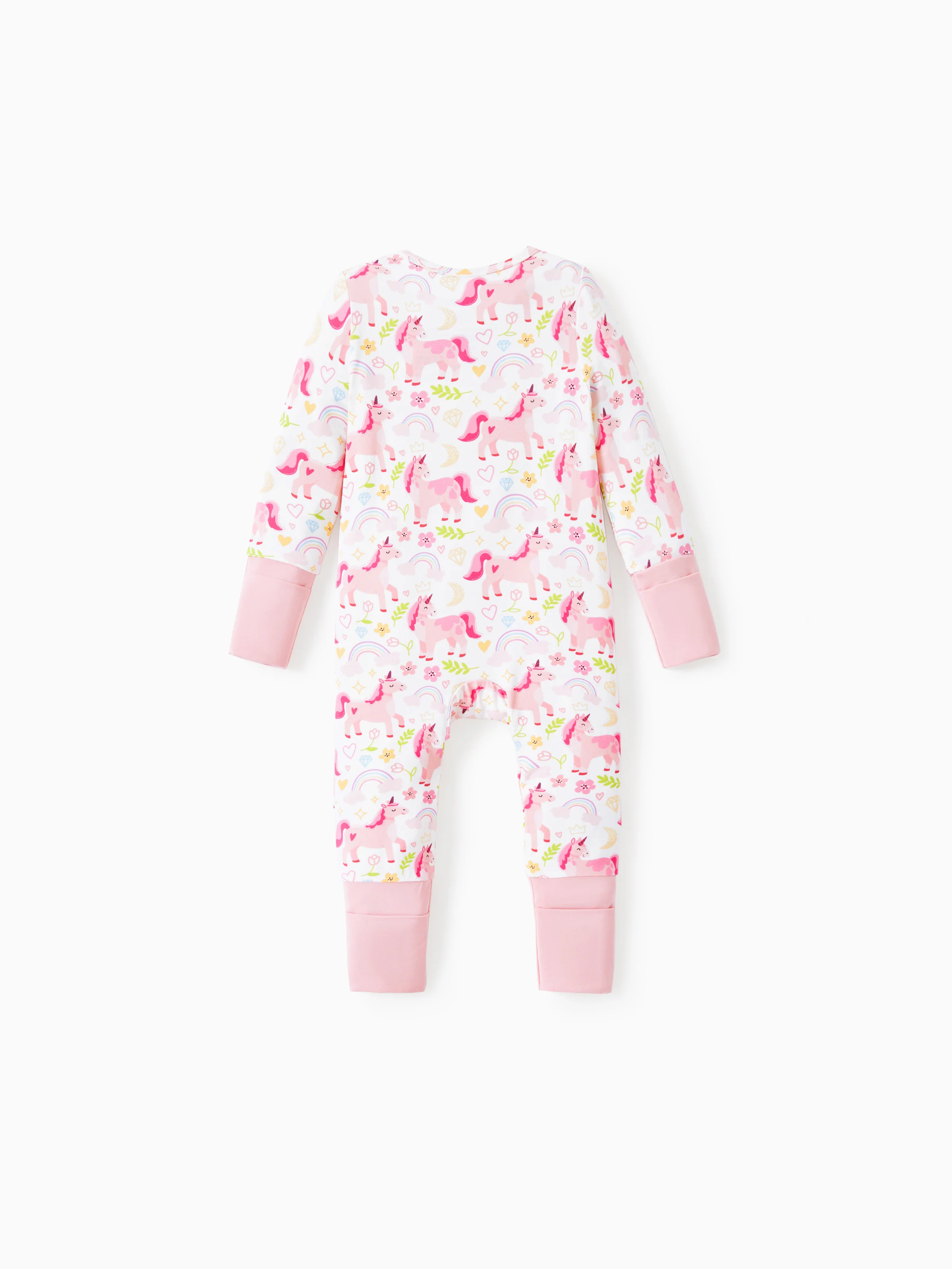Bamboo Baby Boy/Girl Animal Printed 2-Way Zipper Anti Slip Long-sleeve Footie with/without Hairband Pink - Image 16