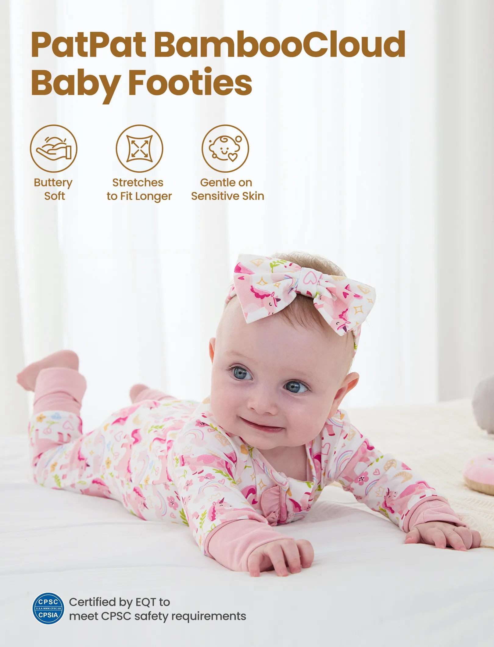 Bamboo Baby Boy/Girl Animal Printed 2-Way Zipper Anti Slip Long-sleeve Footie with/without Hairband Pink - Image 3