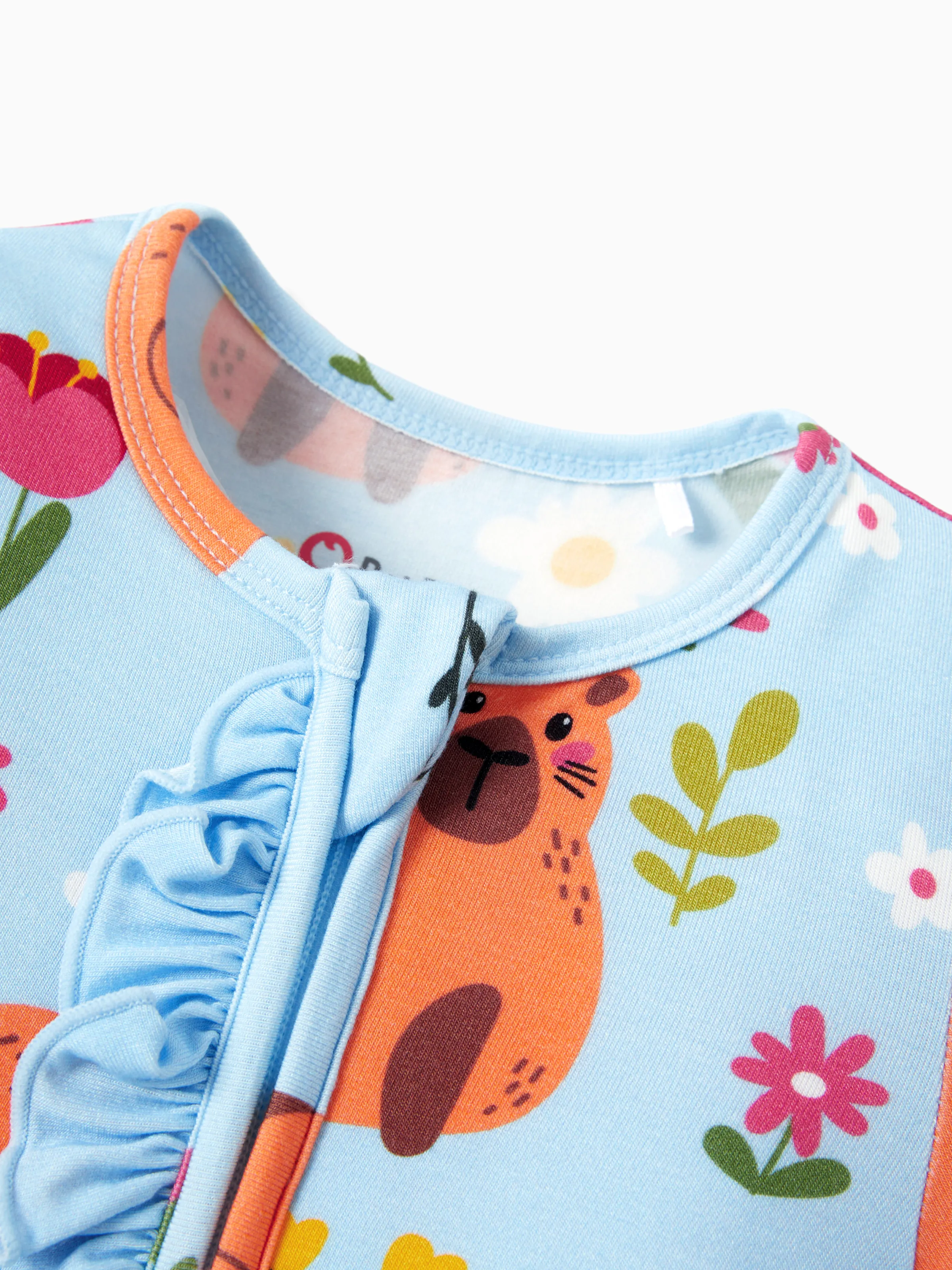 Bamboo Baby Boy/Girl Animal Printed 2-Way Zipper Anti Slip Long-sleeve Footie with/without Hairband Turquoise - Image 9