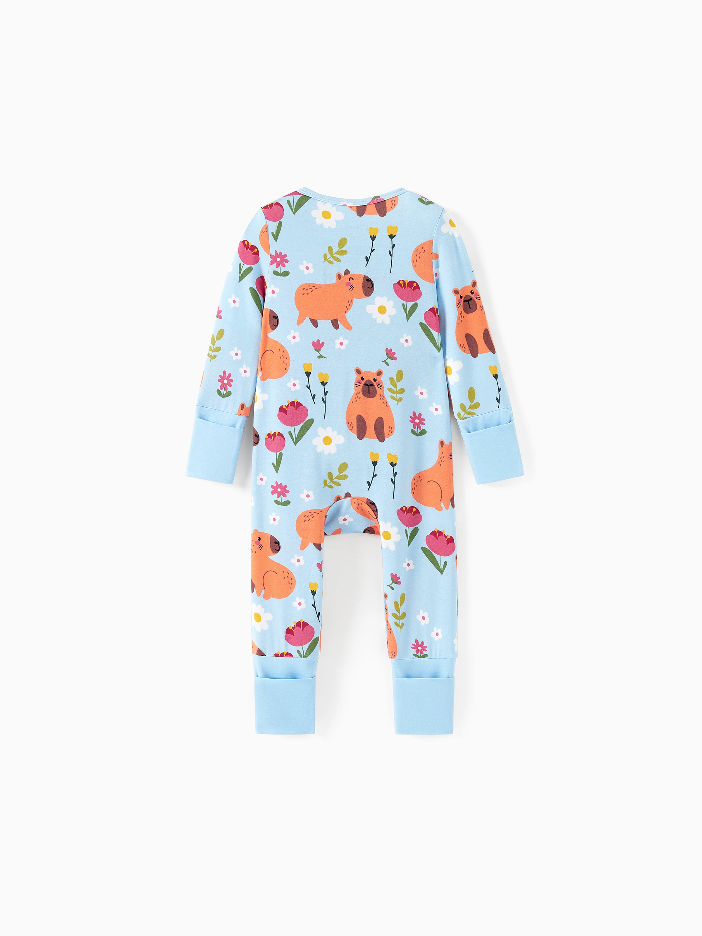 Bamboo Baby Boy/Girl Animal Printed 2-Way Zipper Anti Slip Long-sleeve Footie with/without Hairband Turquoise - Image 14