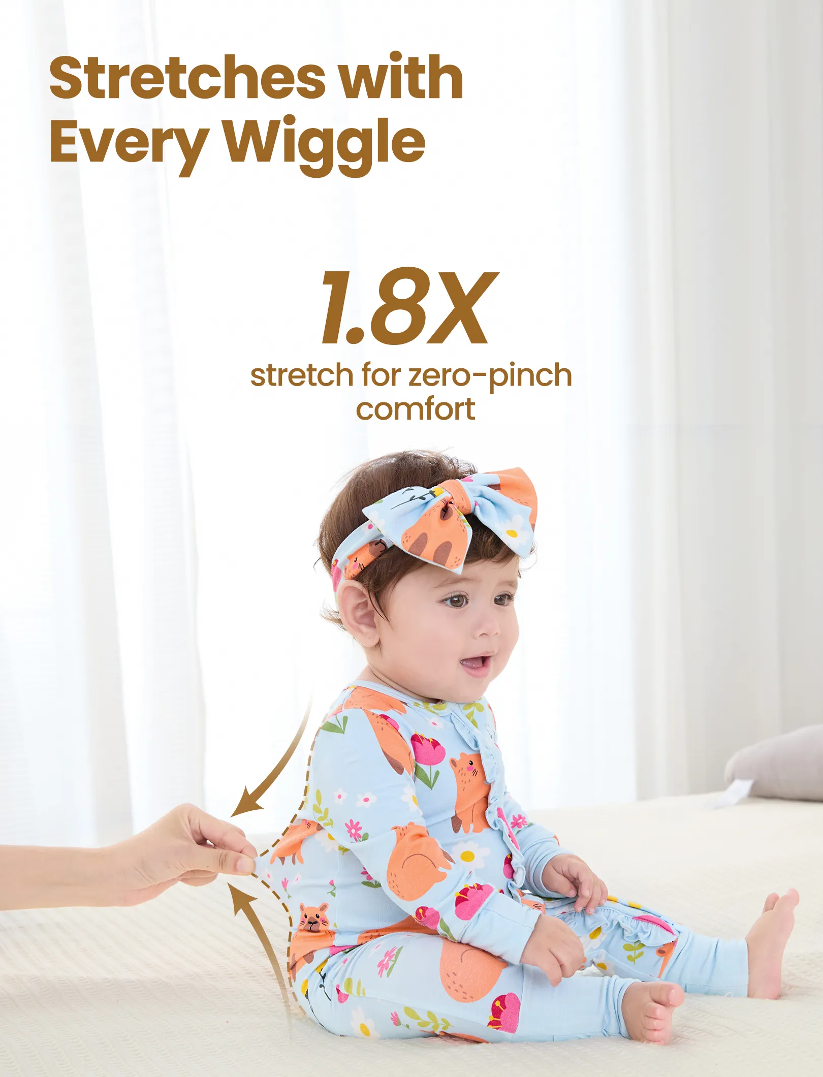 Bamboo Baby Boy/Girl Animal Printed 2-Way Zipper Anti Slip Long-sleeve Footie with/without Hairband Turquoise - Image 3