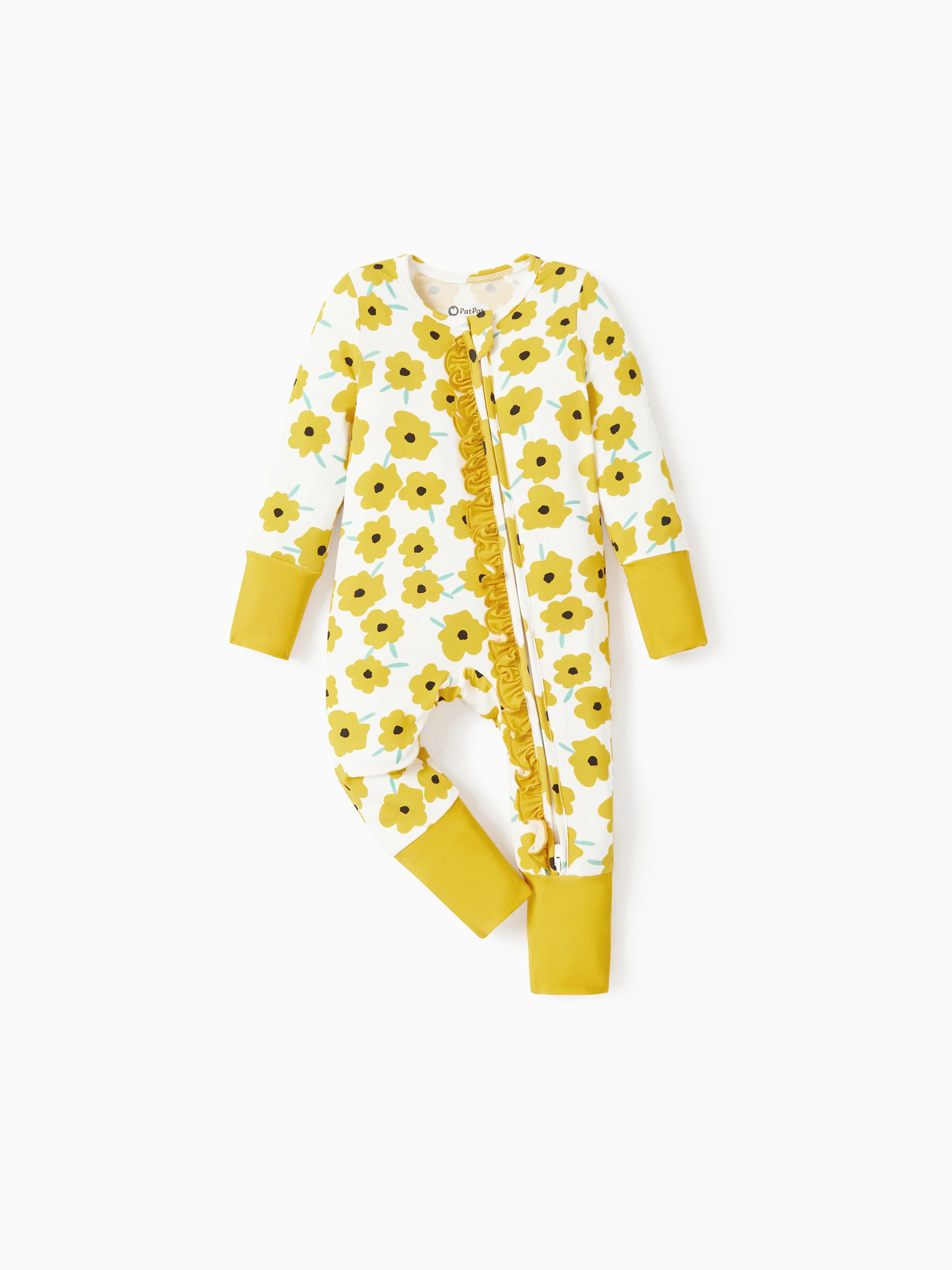Bamboo Baby Boy/Girl Animal Printed 2-Way Zipper Anti Slip Long-sleeve Footie with/without Hairband Yellow - Image 10