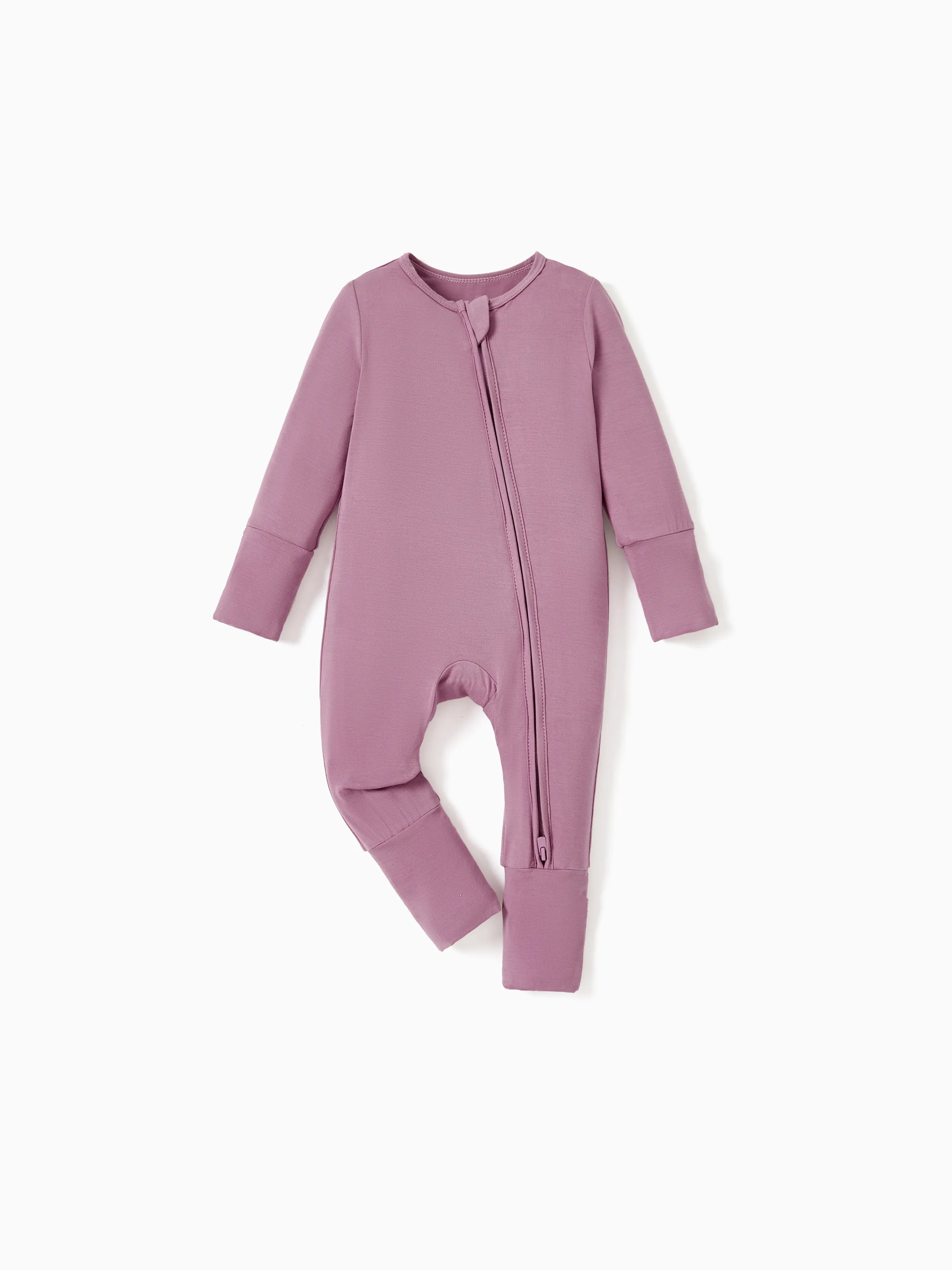 Bamboo Baby Boy / Girl Childlike Animal Pattern 2-way Zipper Footie Purple - Image 8