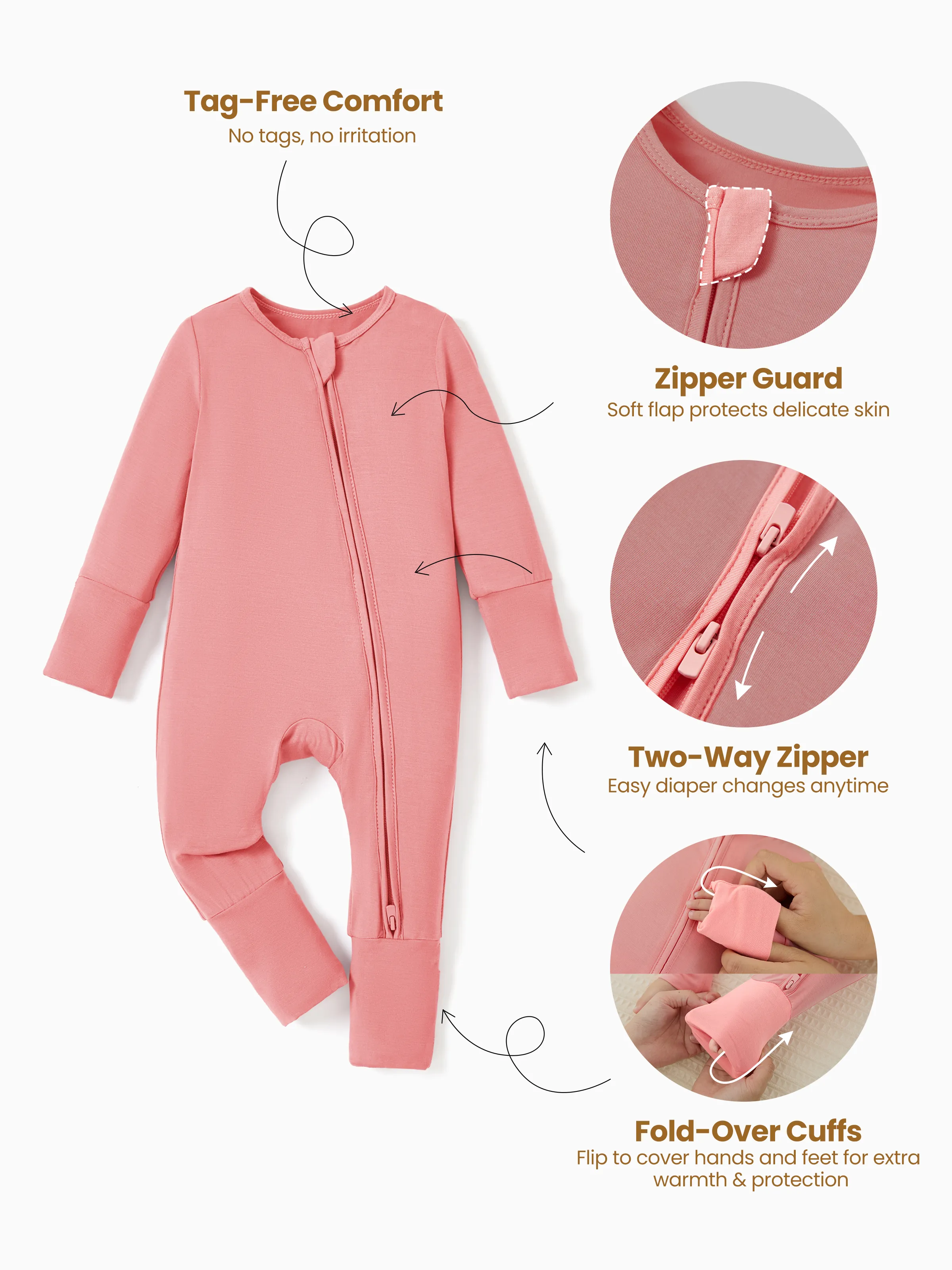 Bamboo Baby Boy / Girl Childlike Animal Pattern 2-way Zipper Footie Orange red - Image 5