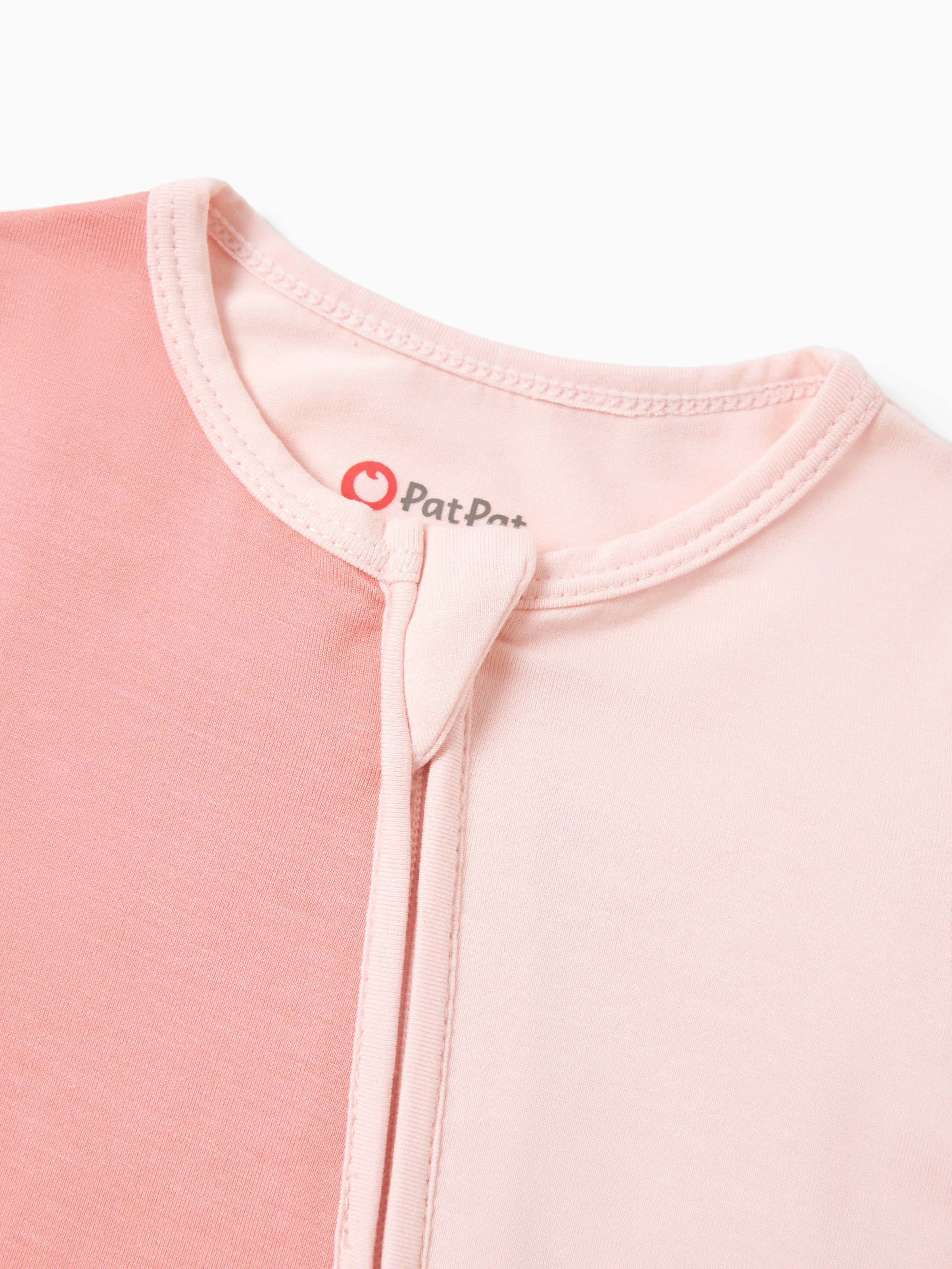 Bamboo Baby Boy / Girl Color Block 2-Way Zipper Anti Slip Long Sleeve Rompers Pink - Image 8