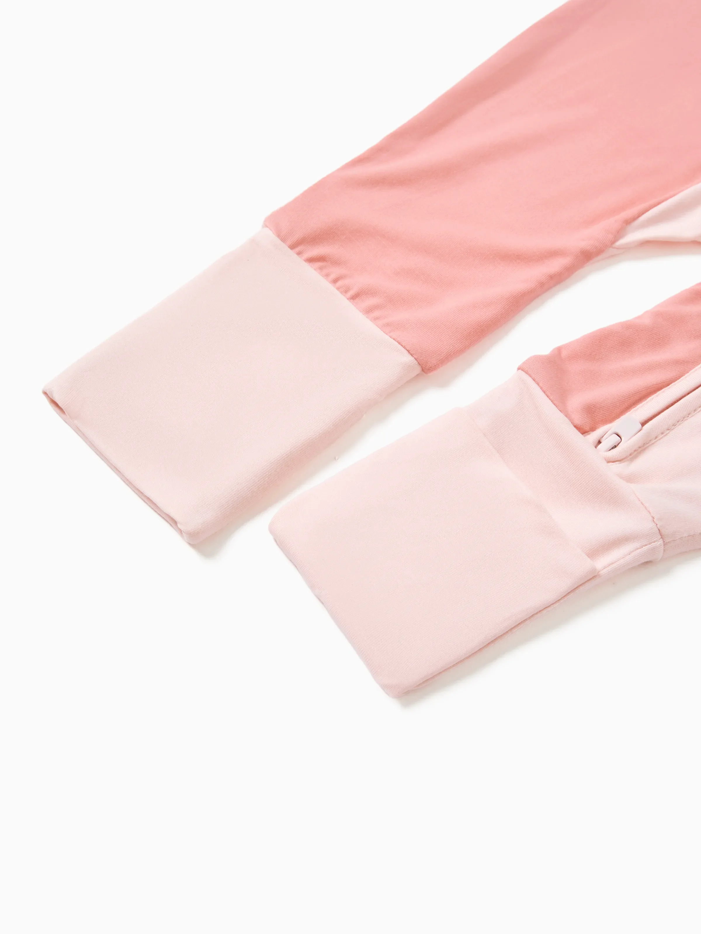Bamboo Baby Boy / Girl Color Block 2-Way Zipper Anti Slip Long Sleeve Rompers Pink - Image 11