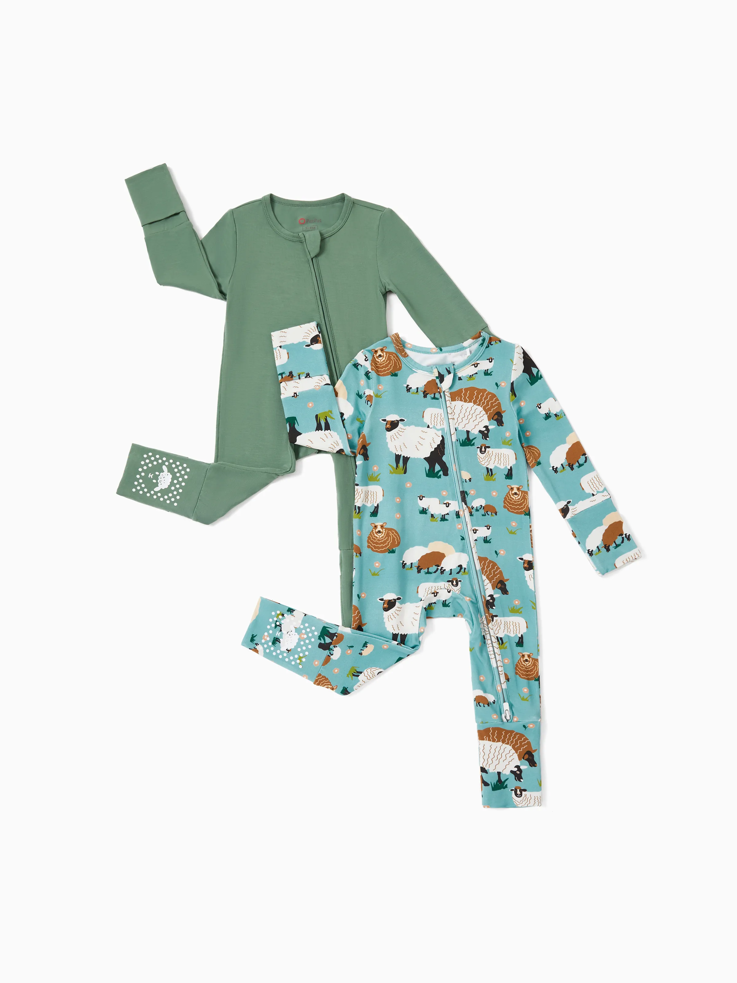Bamboo Baby Boy/Girl 2-Pack Long Sleeve Romper 2-Way Zip Anti Slip Footie. Green - Image 12