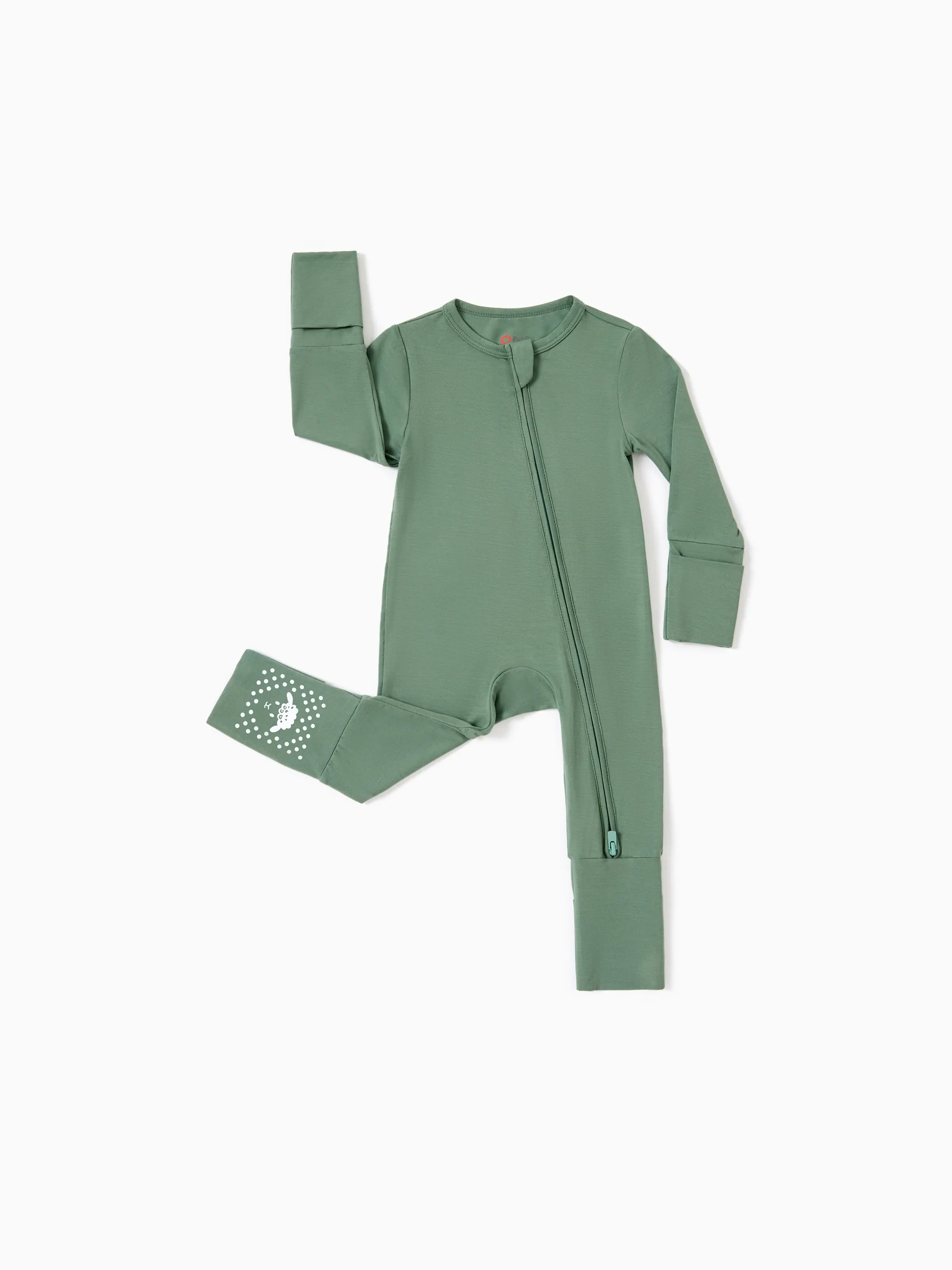 Bamboo Baby Boy/Girl 2-Pack Long Sleeve Romper 2-Way Zip Anti Slip Footie. Green - Image 3