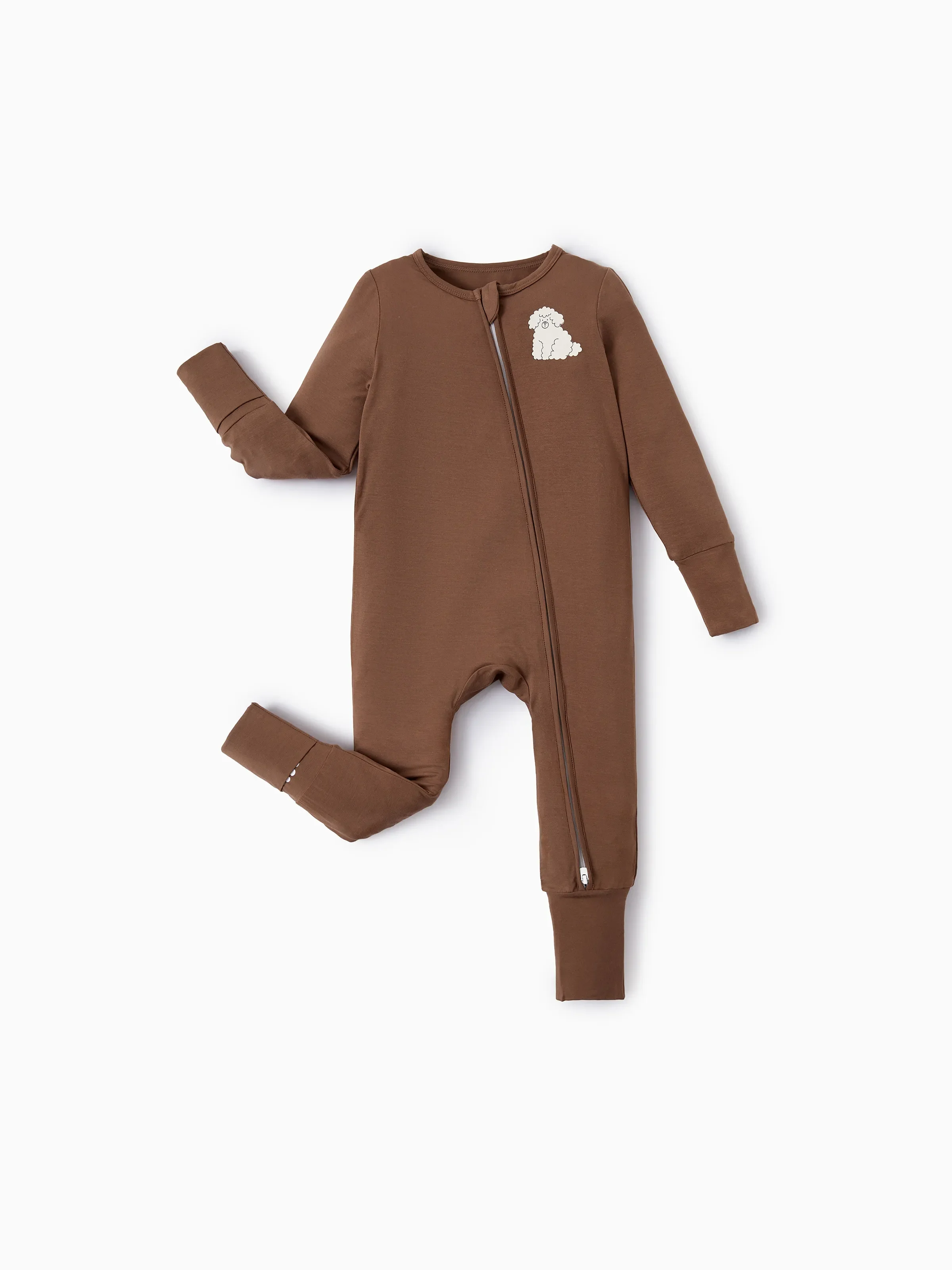 Bamboo Baby Boy/Girl 2-Pack Natural Animal or Plant Long Sleeve Romper 2-Way Zip Anti Slip Footie Brown - Image 9