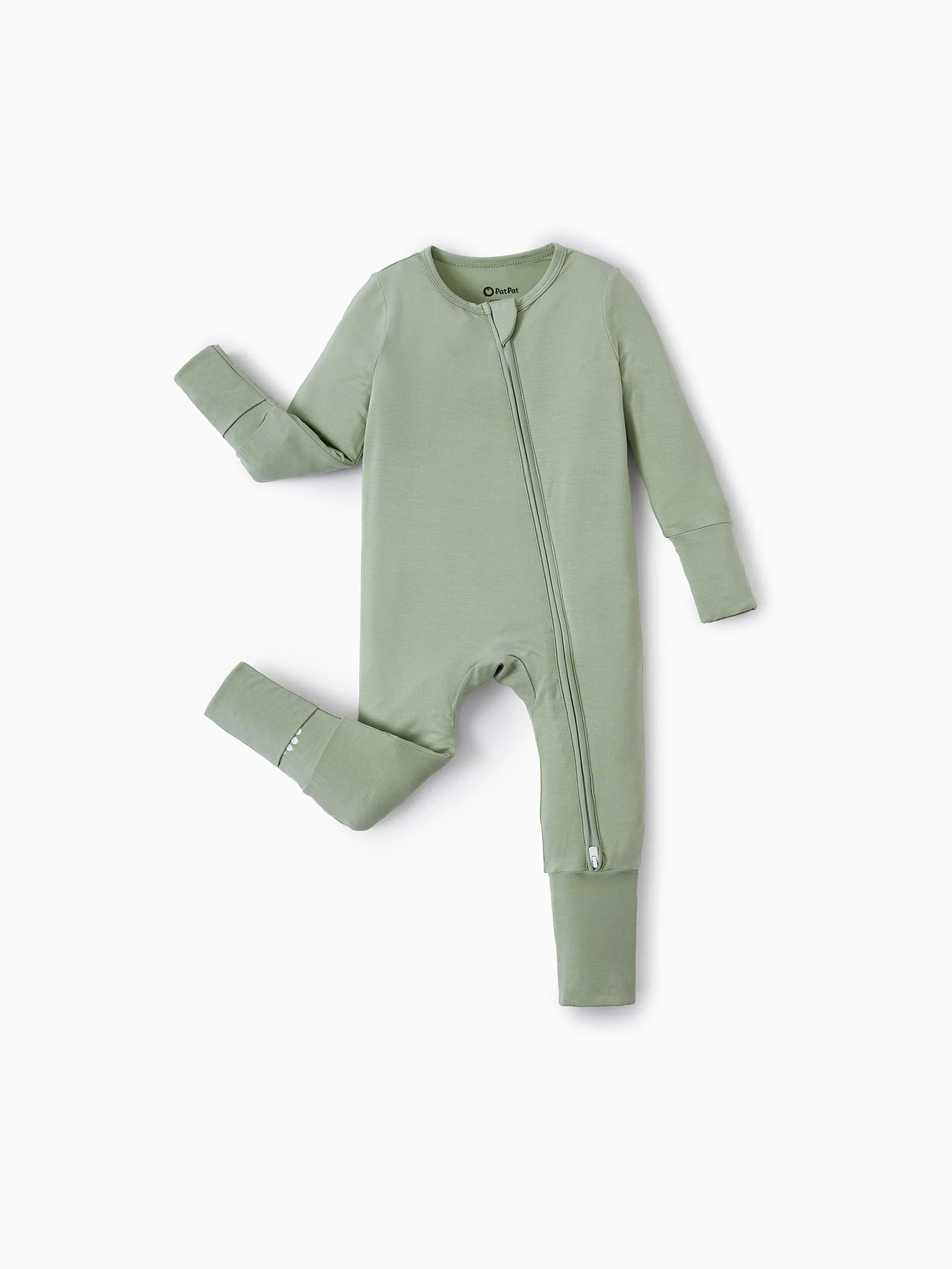 Bamboo Baby Boy/Girl 2-Pack Natural Animal or Plant Long Sleeve Romper 2-Way Zip Anti Slip Footie Green - Image 9